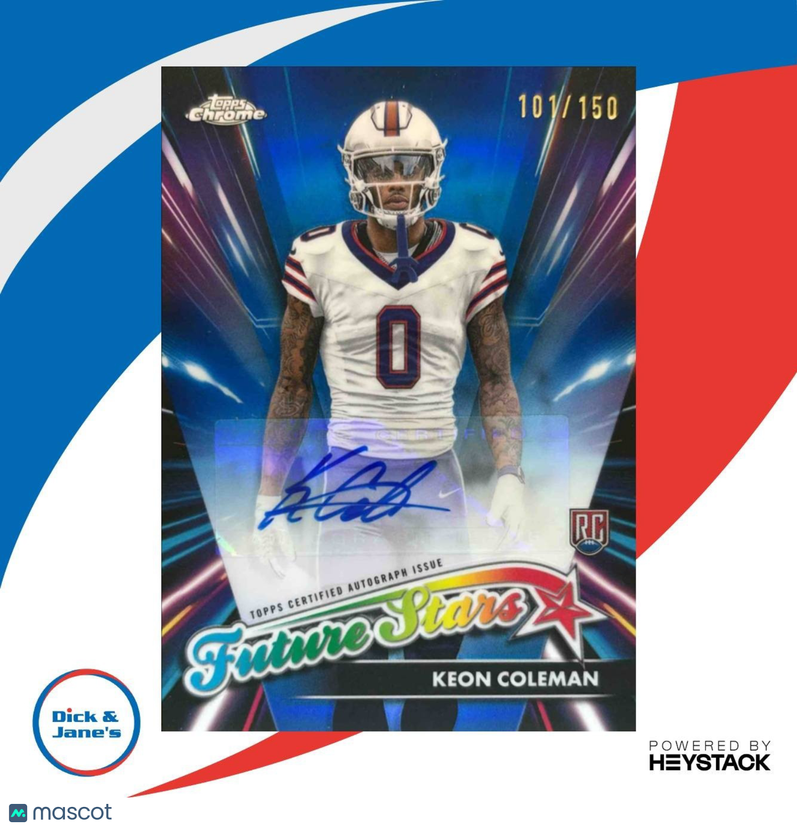 2024 Topps Chrome Keon Coleman Future Stars Auto Blue Refractor 101/150 Bills - Sports Cards