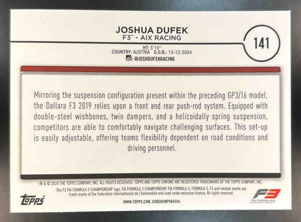 2024 Topps Chrome Logofractor Edition Formula 1 Joshua Dufek Green /99 #141 - Sports Cards