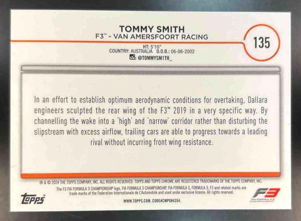 2024 Topps Chrome Logofractor Edition Formula 1 Tommy Smith Orange /25 #135 - Sports Cards