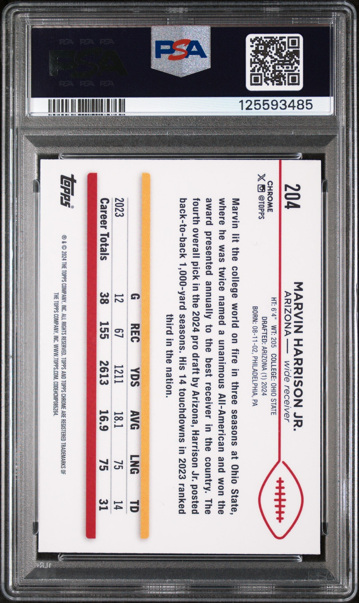 2024 Topps Chrome Marvin Harrison JR. Sepia Refractor #204 PSA 9 - Graded Sports Cards