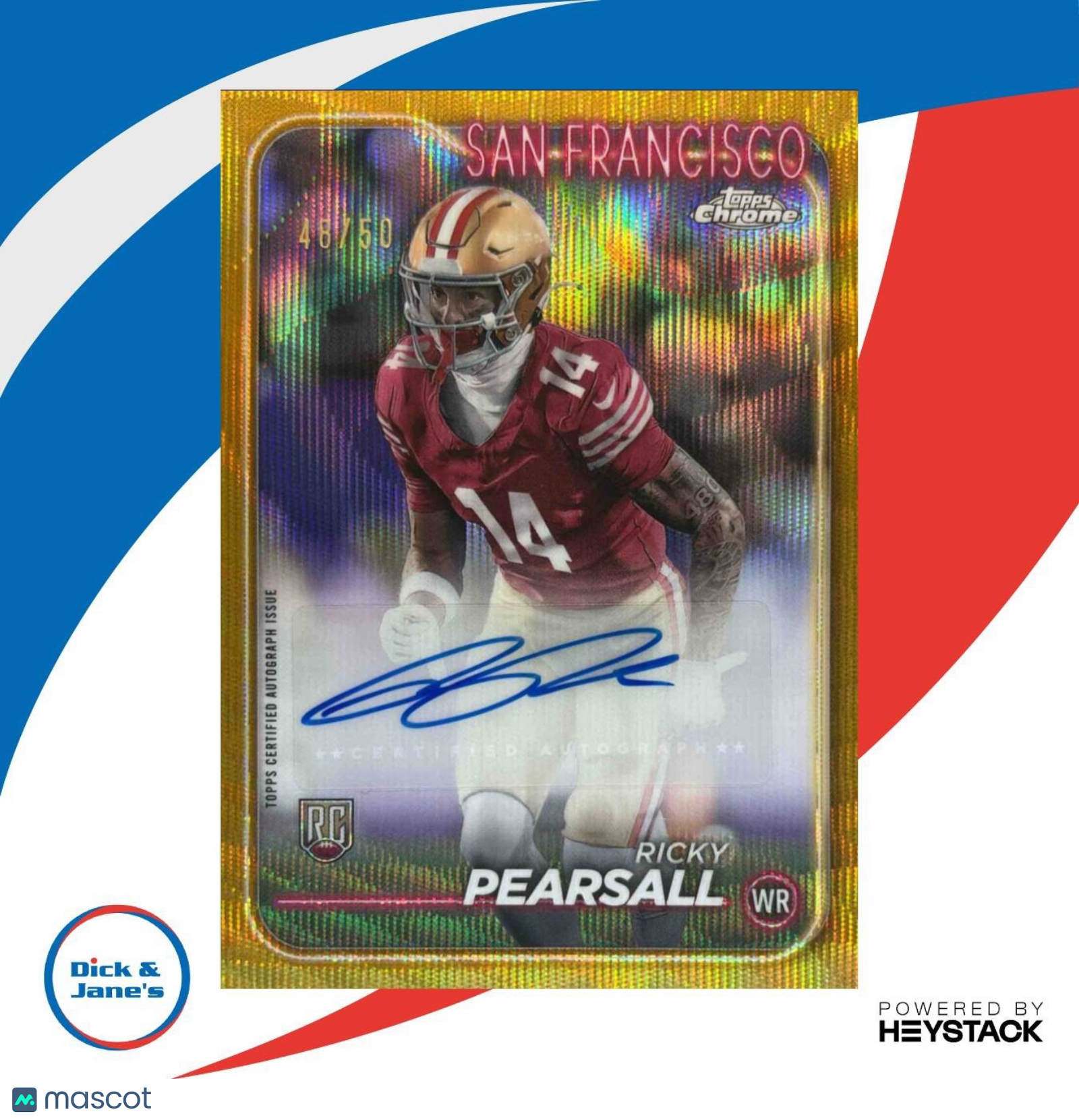 2024 Topps Chrome Ricky Pearsall Rookie Auto Gold Wave Refractor /50 49ers - Sports Cards