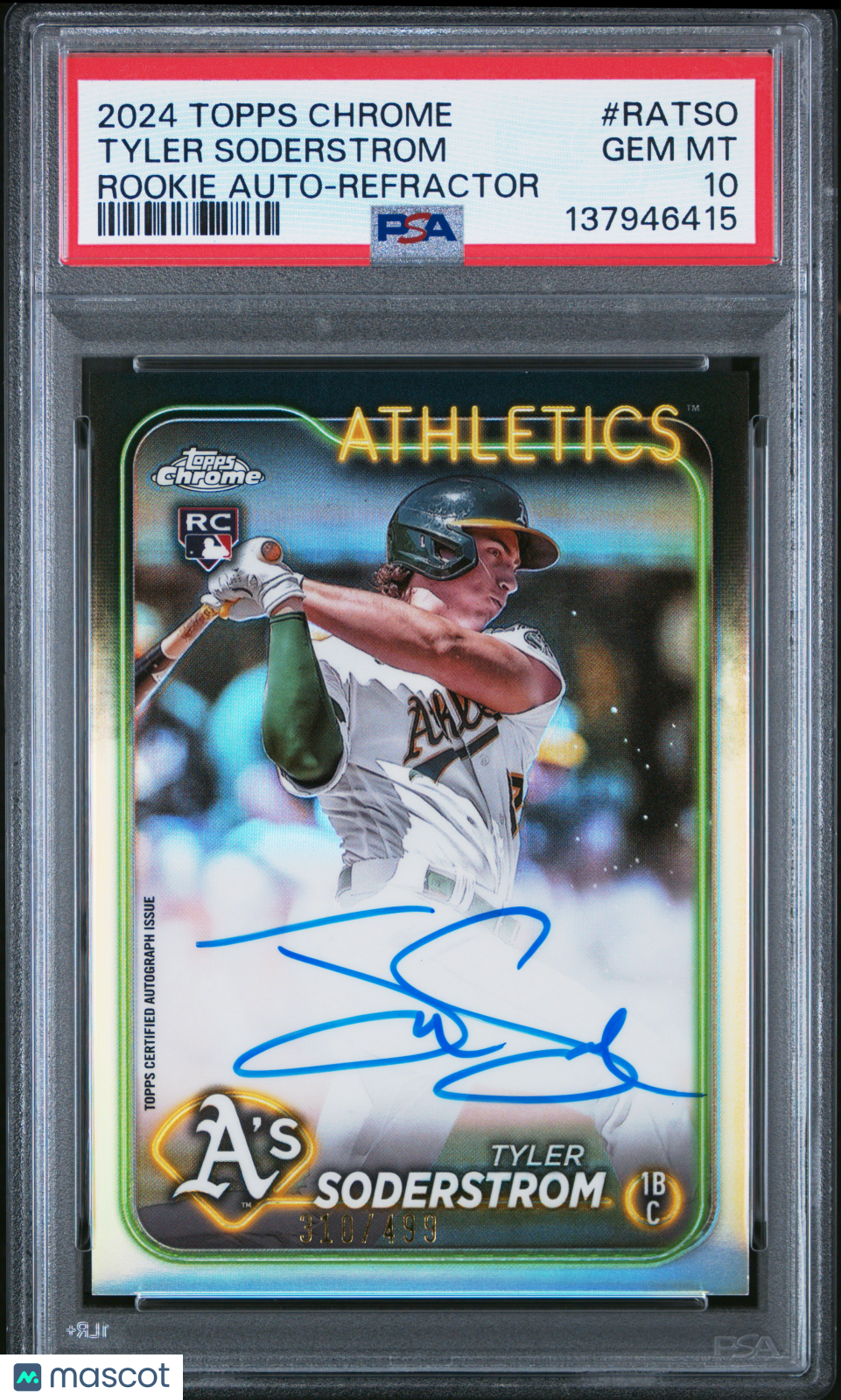 2024 Topps Chrome Rookie Auto Tyler Soderstrom Refractor /499 PSA 10 Athletics - Graded Sports Cards