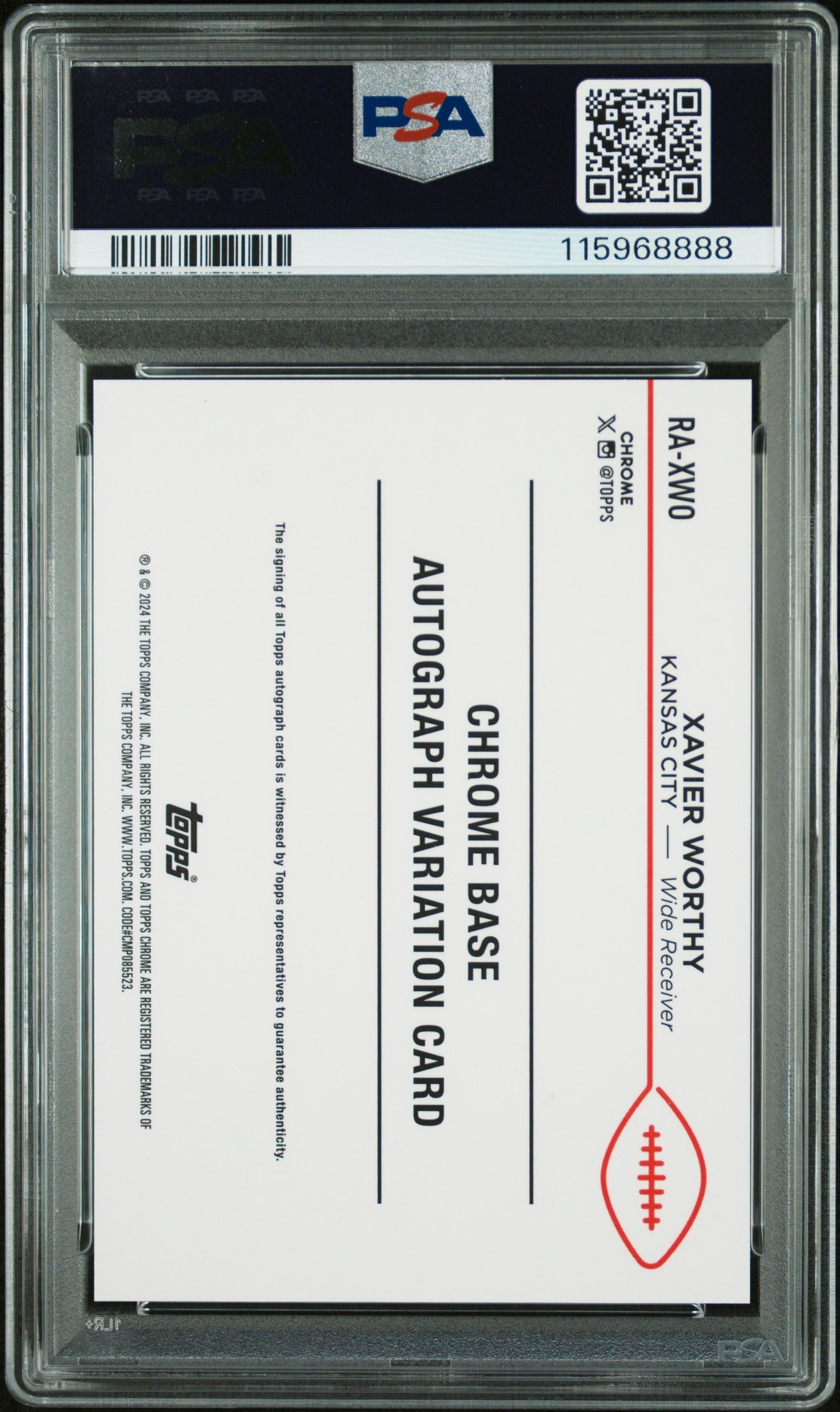 2024 Topps Chrome Rookie Autographs Variations Xavier Worthy #RAXWO PSA 10 - Graded Sports Cards