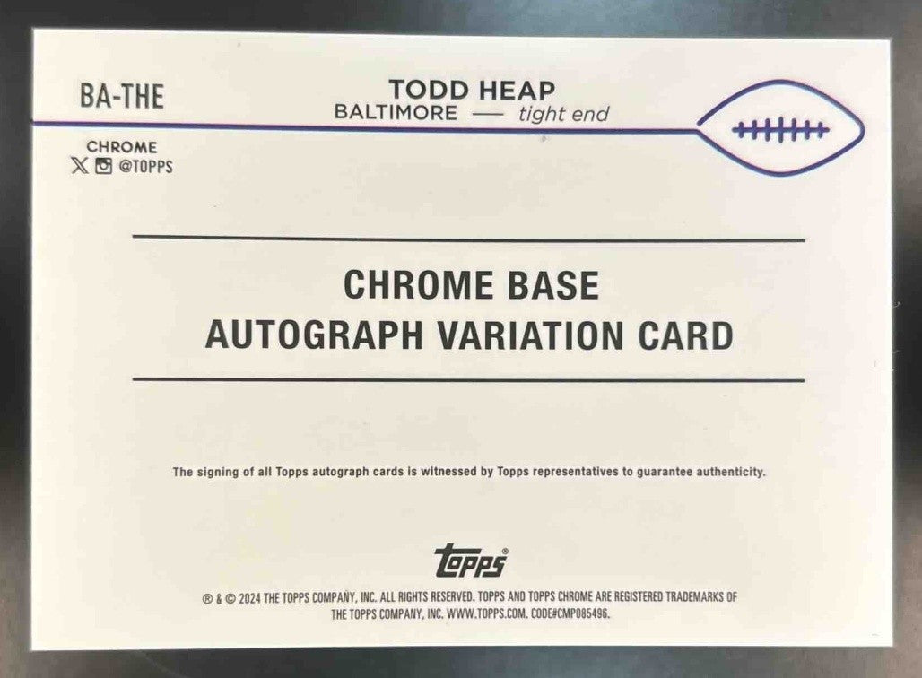 2024 Topps Chrome Sapphire Edition Todd Heap Auto Orange Refractor /25 #BA-THE - Sports Cards