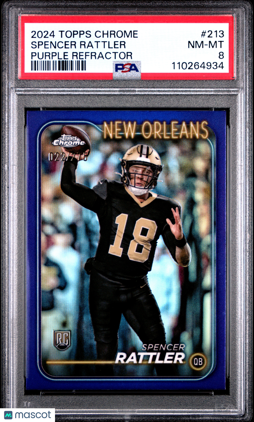 2024 Topps Chrome Spencer Rattler Purple Refractor Rookie #213 PSA 8 - Graded Sports Cards