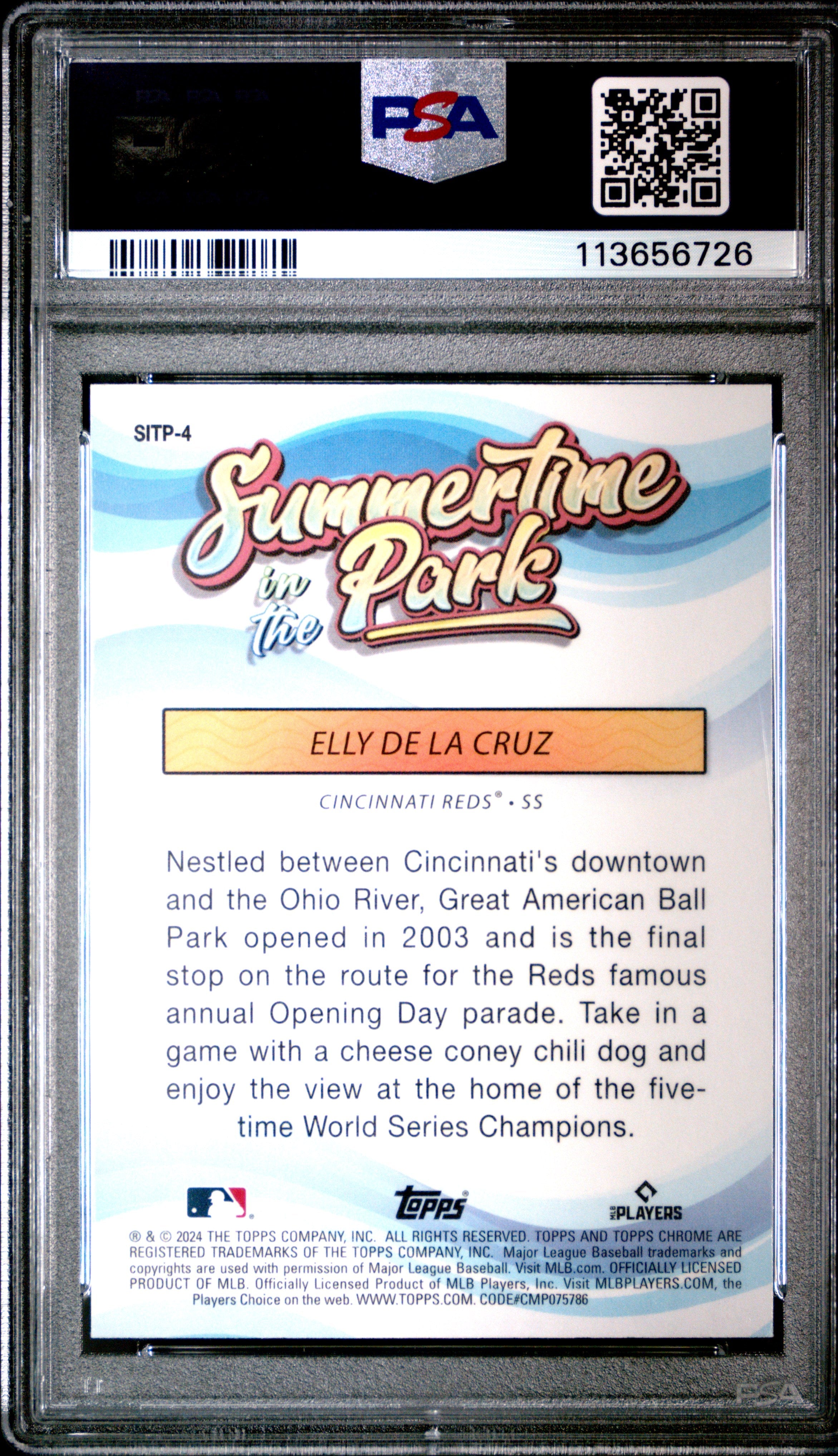2024 Topps Chrome Summertime In The Park Elly De La Cruz Rookie #4 PSA 10 REDS Graded Sports Cards