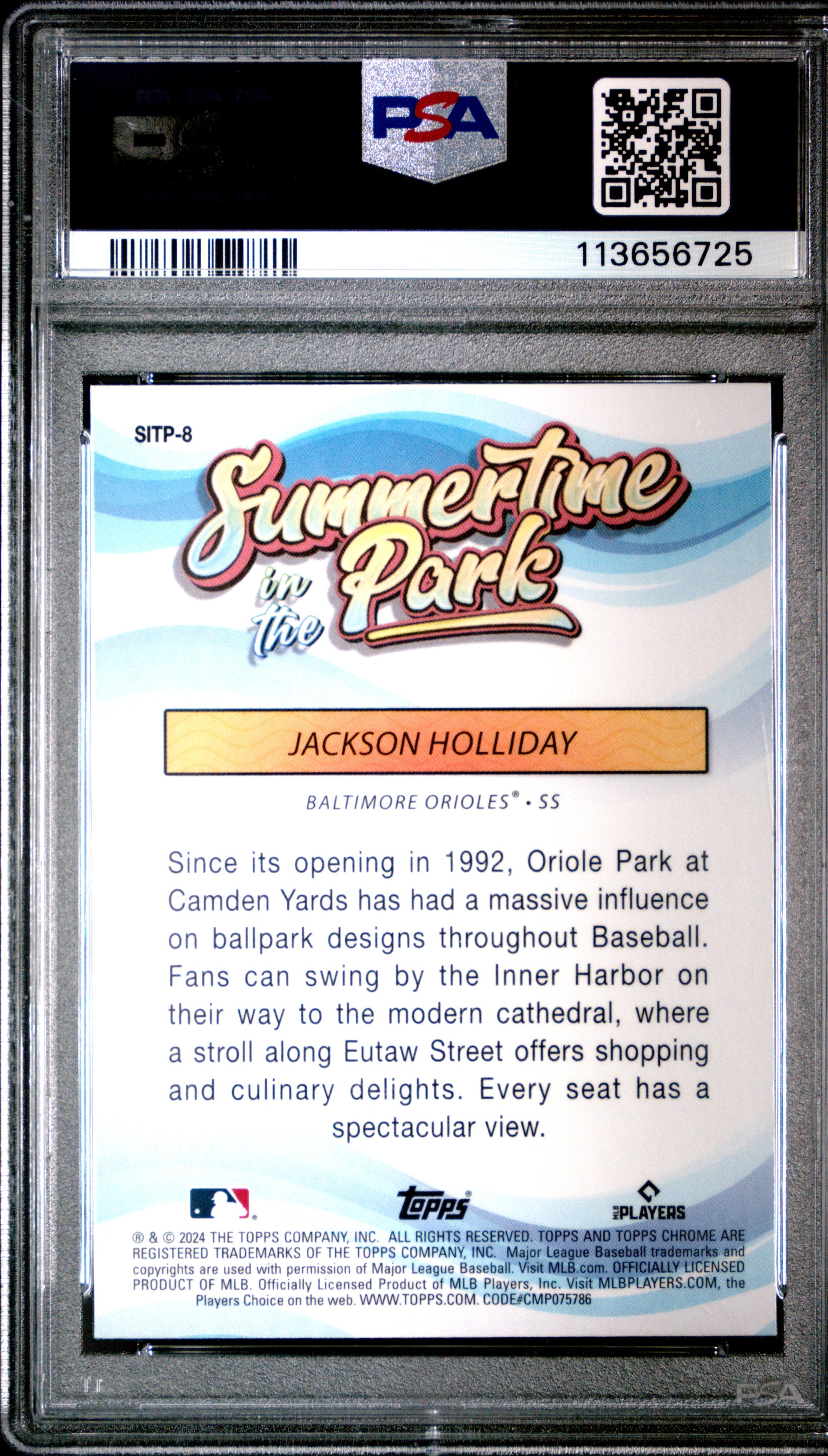 2024 Topps Chrome Summertime In The Park Jackson Holliday Rookie PSA 10 Orioles Graded Sports Cards