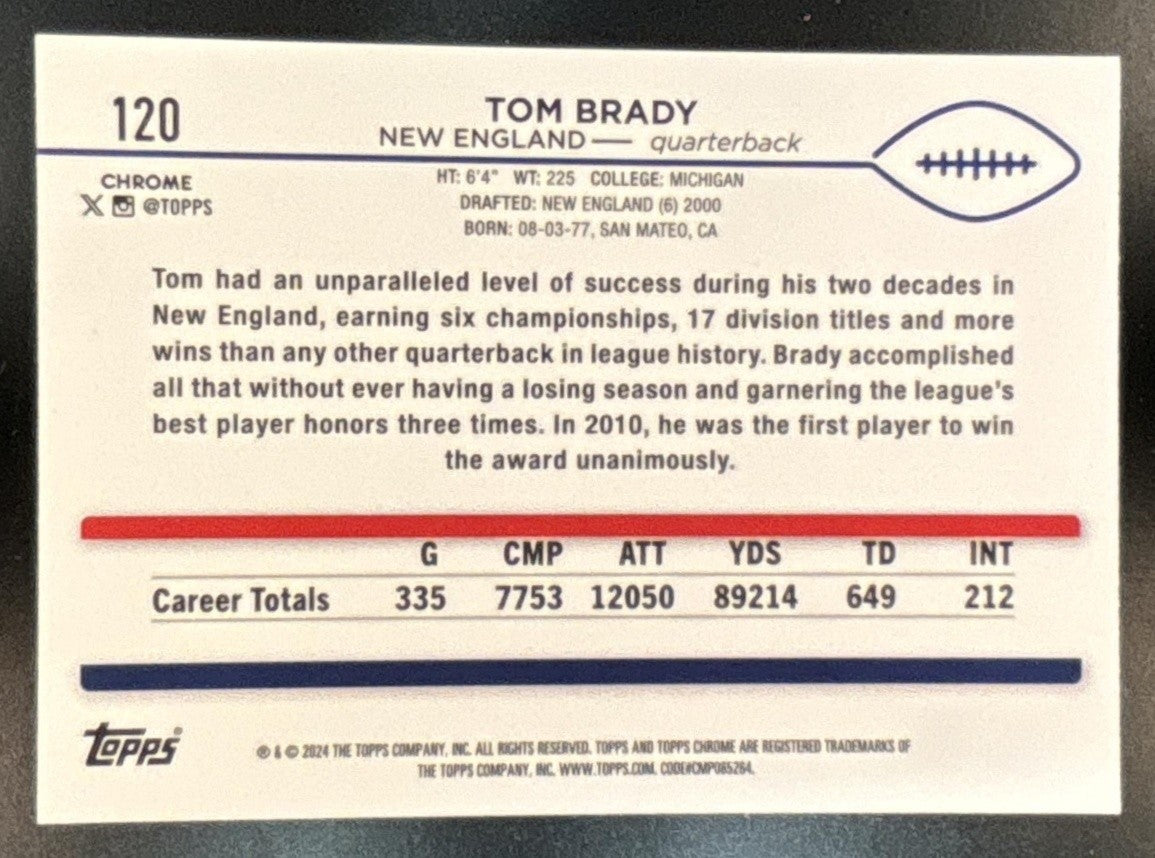 2024 Topps Chrome Tom Brady X-Fractor #120 New England Patriots - Sports Cards