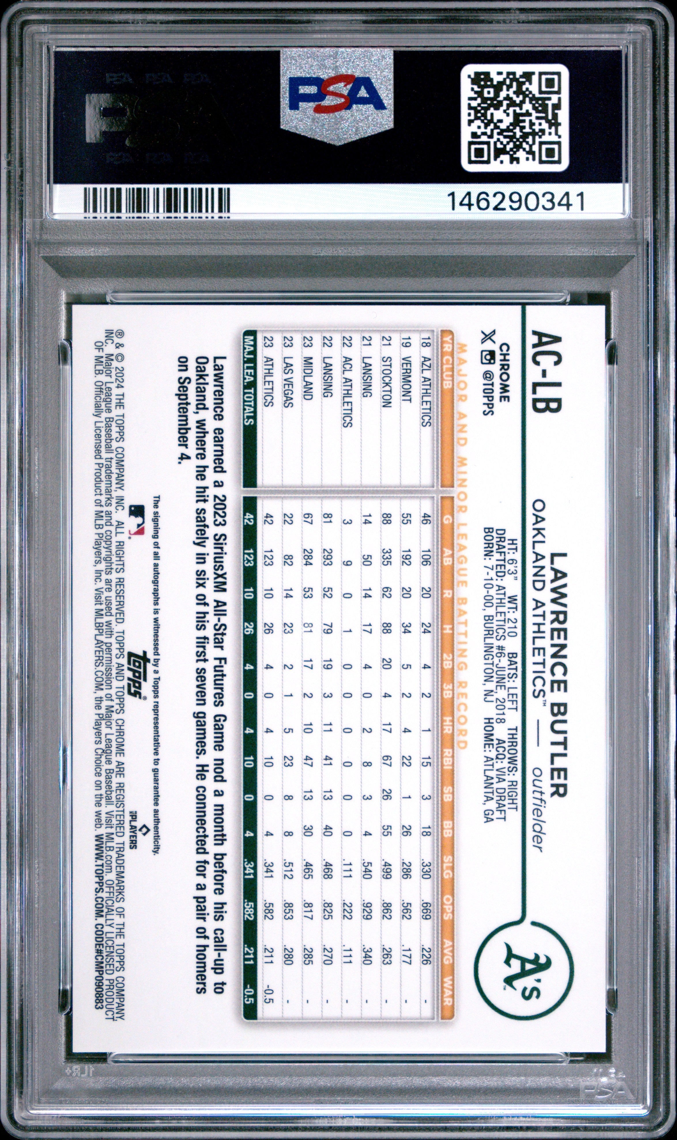 2024 Topps Chrome Update Baseball Auto Lawrence Butler Blue Raywave PSA 9 MINT - Graded Sports Cards