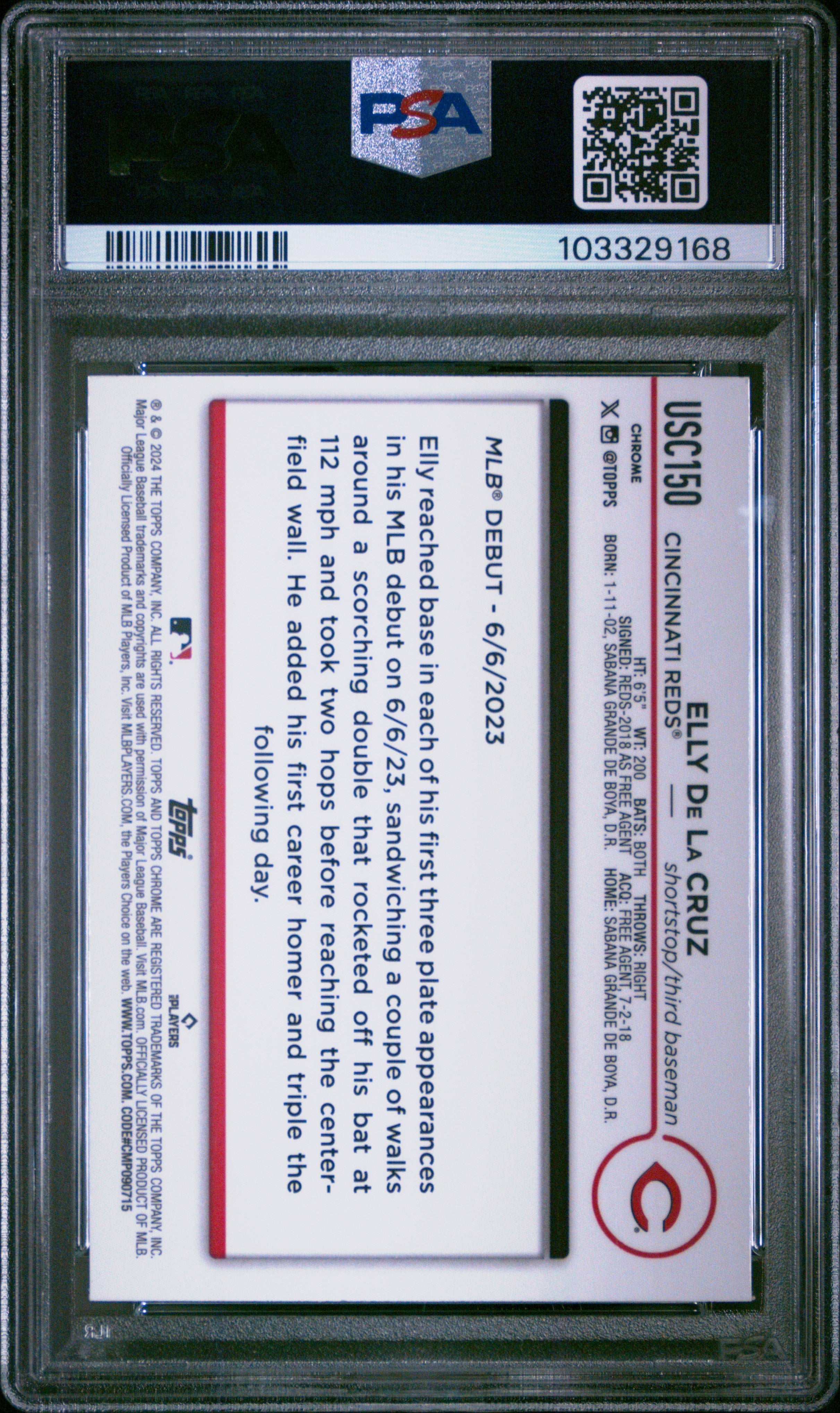 2024 Topps Chrome Update Elly De La Cruz Aqua Refractor /199 #USC150 PSA 9 - Graded Sports Cards