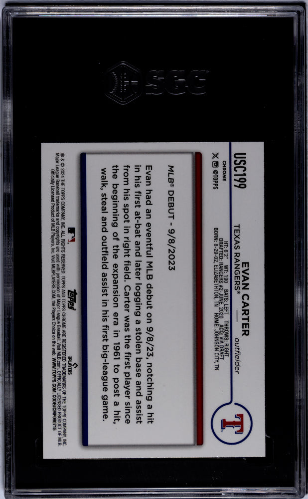 2024 Topps Chrome Update Evan Carter Raywave Refractor #USC199 SGC 10 - Graded Sports Cards