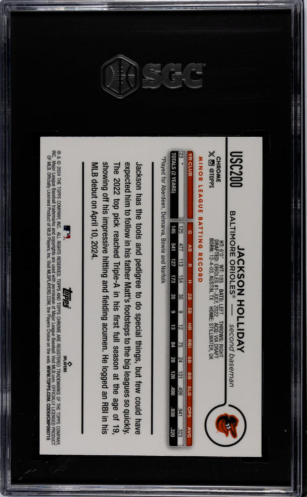 2024 Topps Chrome Update Jackson Holliday Negative Refractor #USC200 SGC 9 - Graded Sports Cards