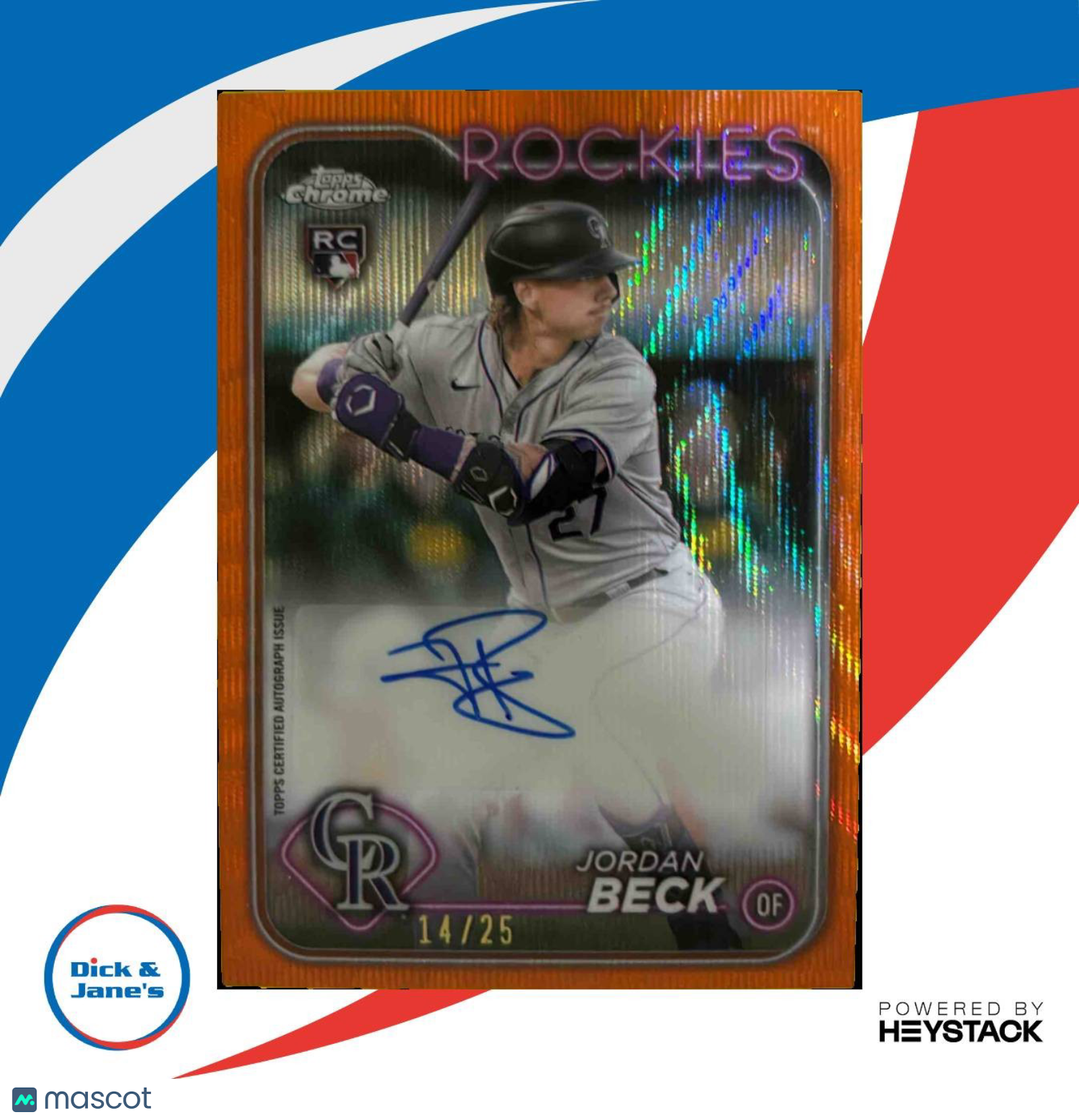 2024 Topps Chrome Update Jordan Beck Auto Orange Wave Refractor 14/25 RC Rockies - Sports Cards