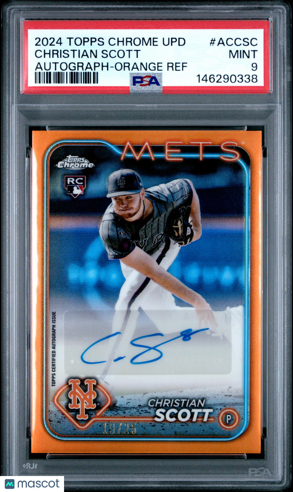 2024 Topps Chrome Update Series Auto Christian Scott Orange Ref 19/25 PSA 9 - Graded Sports Cards