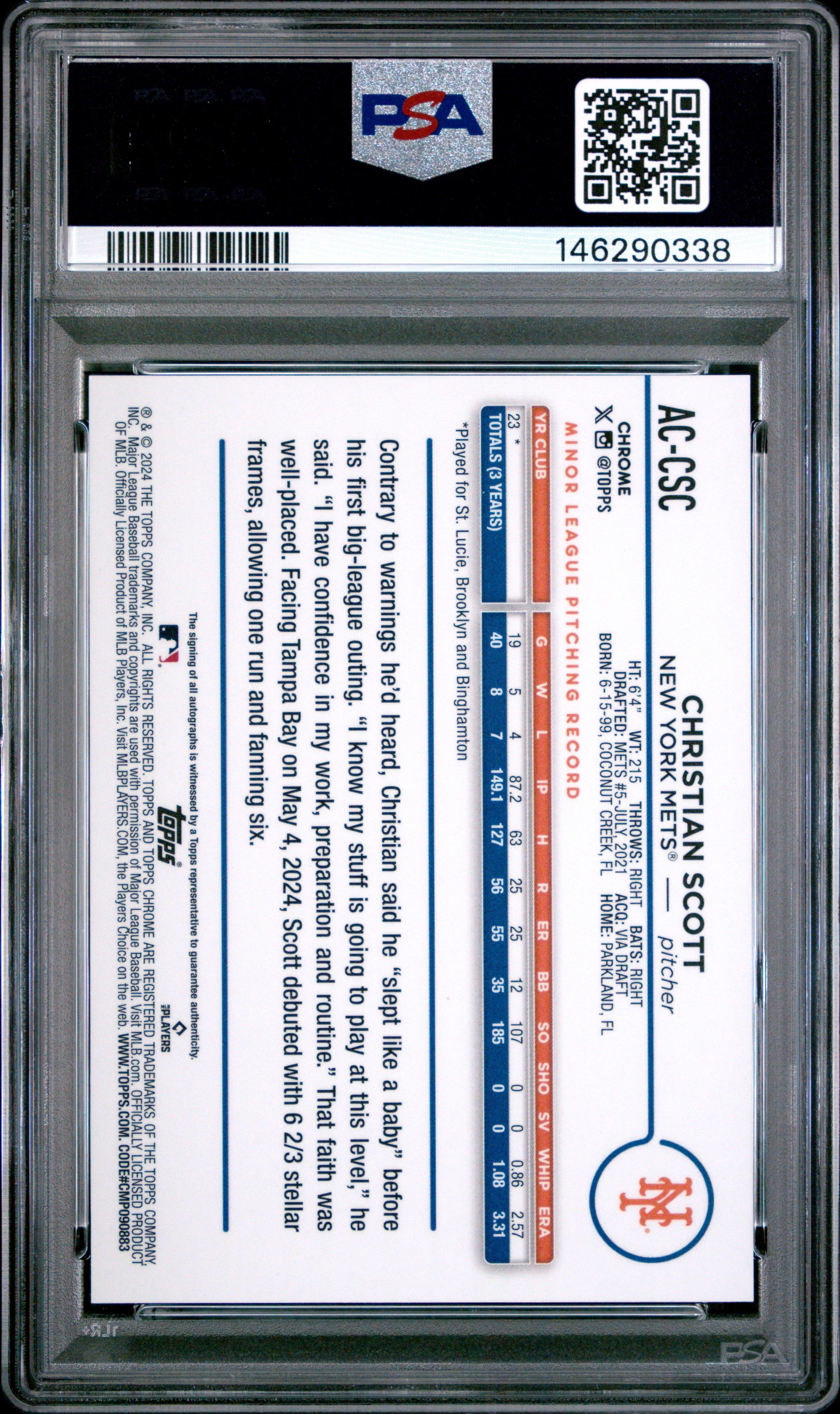 2024 Topps Chrome Update Series Auto Christian Scott Orange Ref 19/25 PSA 9 - Graded Sports Cards