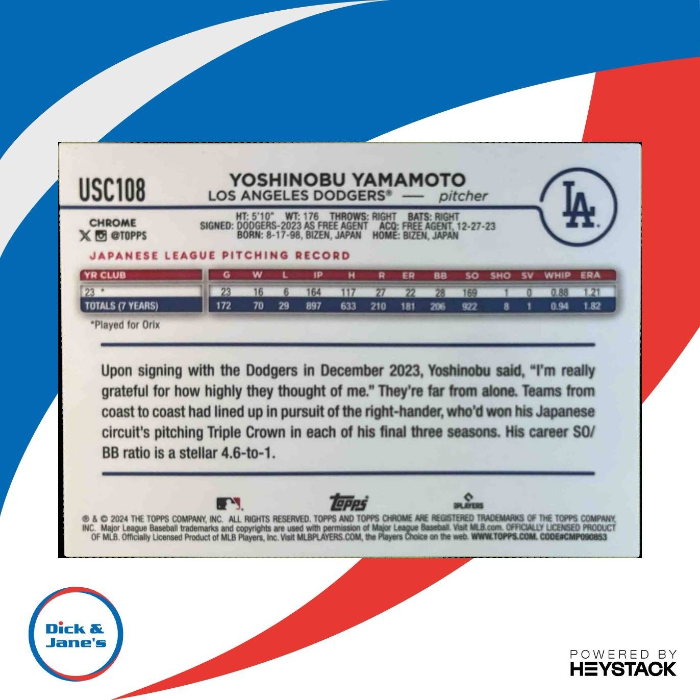 2024 Topps Chrome Update Yoshinobu Yamamoto Variation Green Speckle /99 RC - Sports Cards