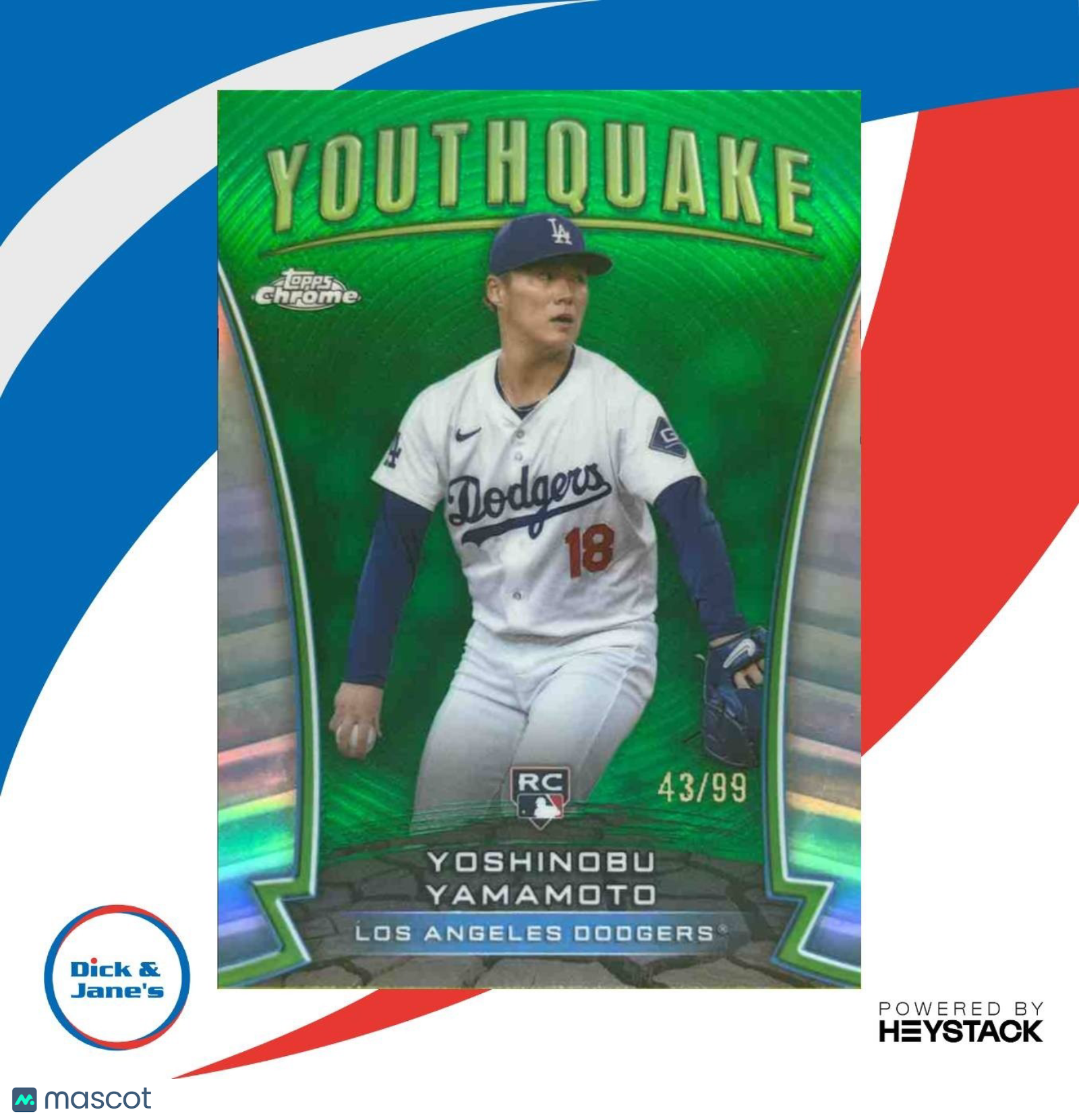 2024 Topps Chrome Update Yoshinobu Yamamoto Youthquake Green /99 RC Dodgers - Sports Cards