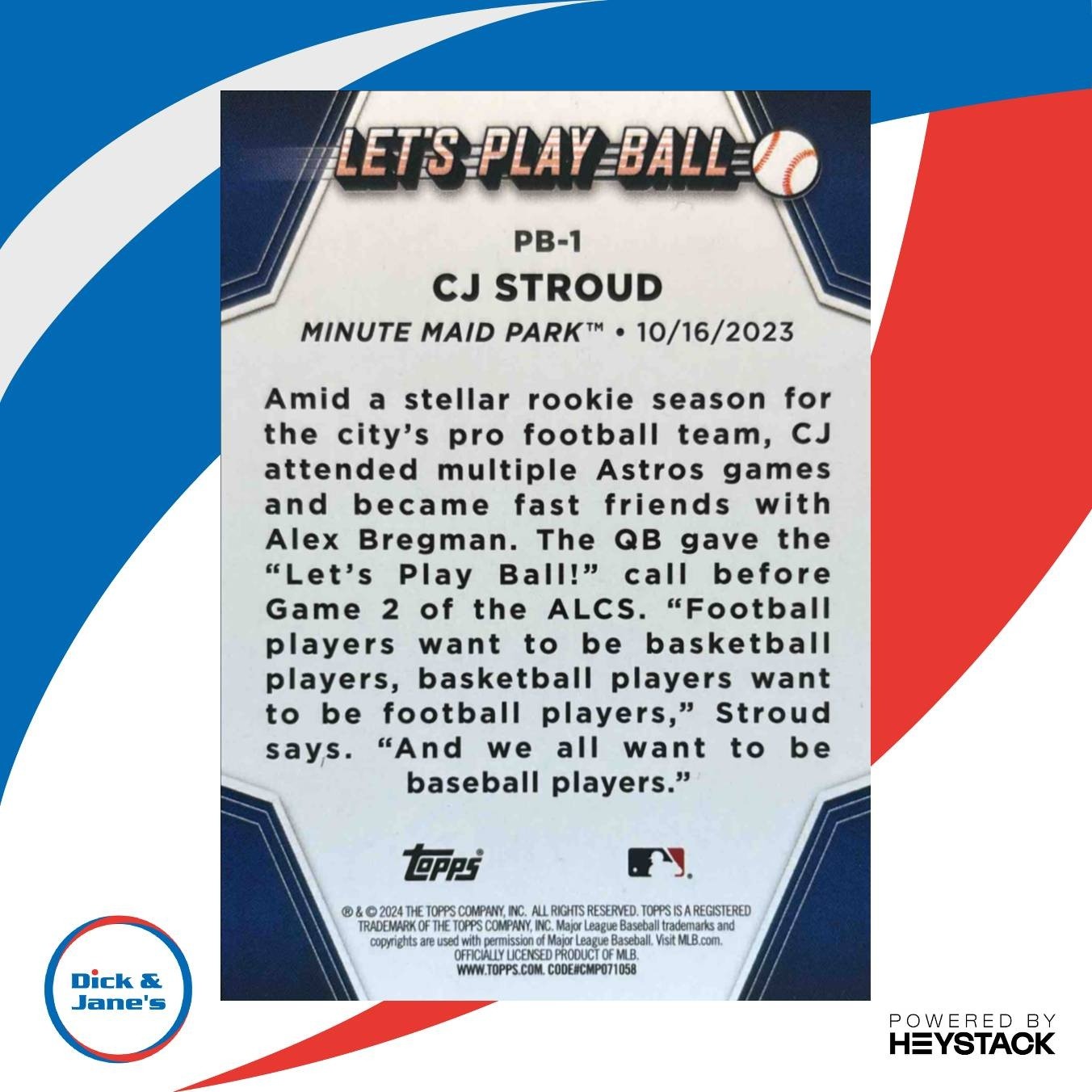 2024 Topps CJ Stroud Let’s Play Ball #PB-1 Houston Astros - Sports Cards