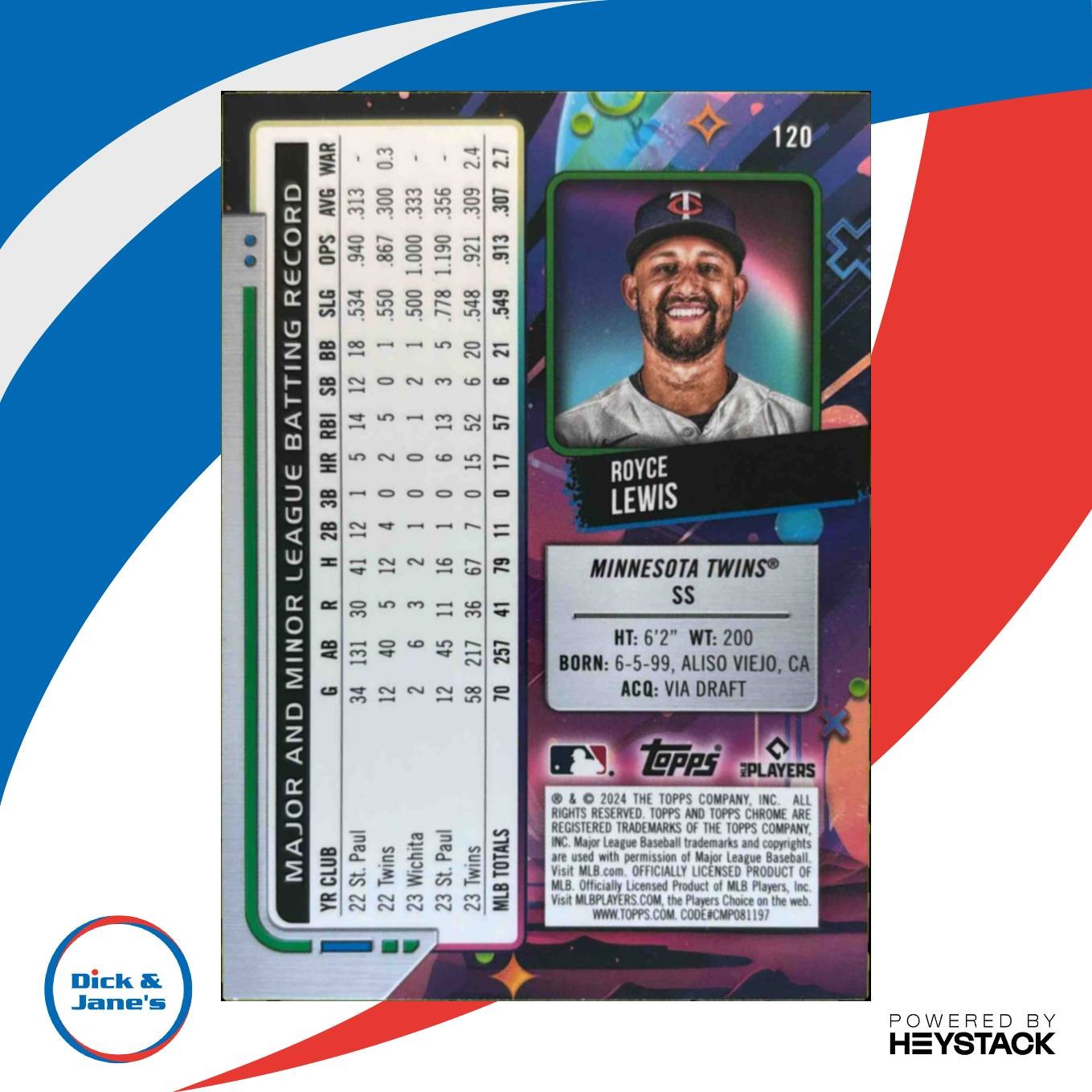 2024 Topps Cosmic Chrome Royce Lewis Gold Interstellar Refractor /50 #120 Twins - Sports Cards