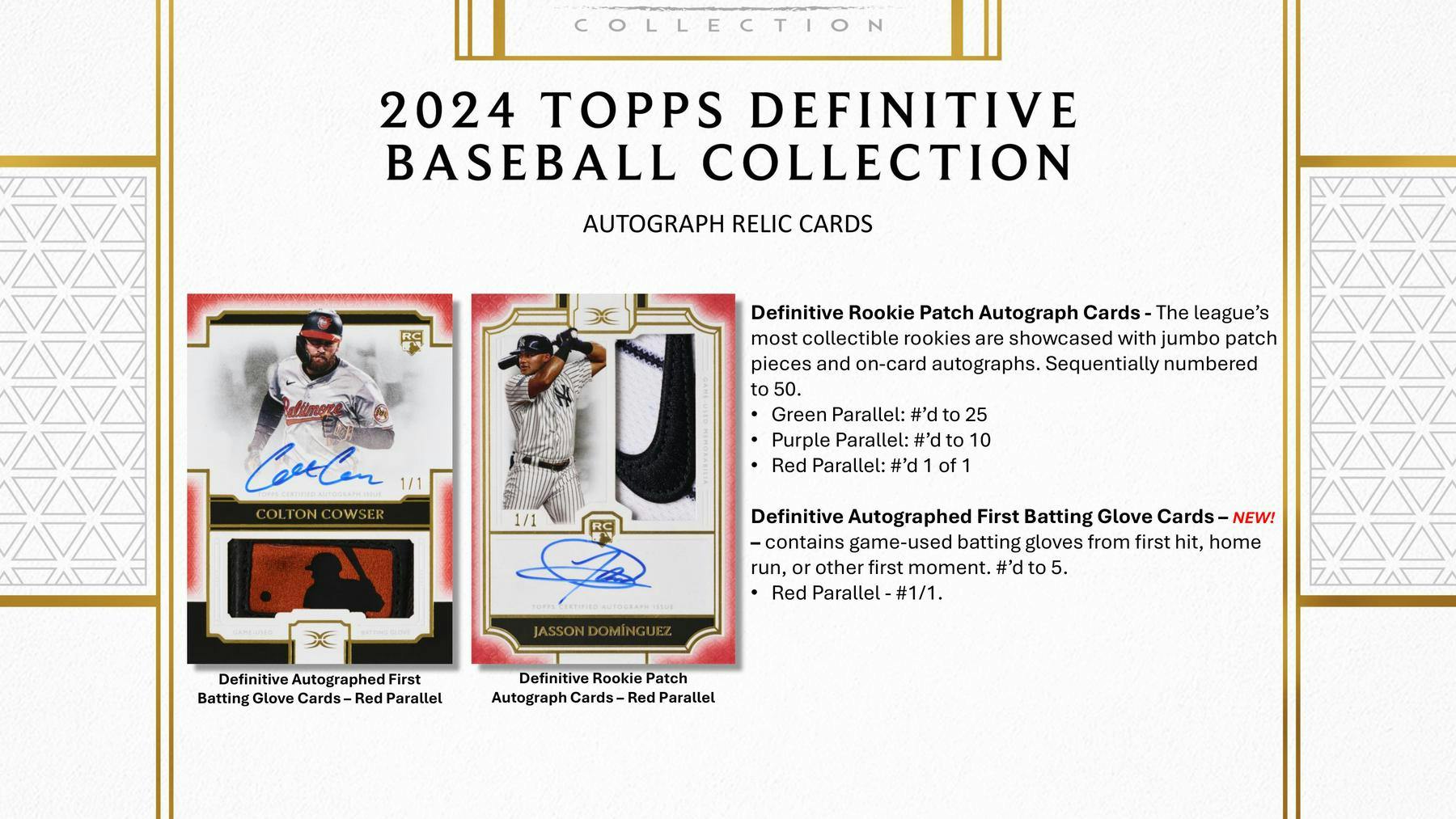 2024 Topps Definitive Collection Baseball Hobby Box (6 Autos and 2 Relics) - MLB hobby