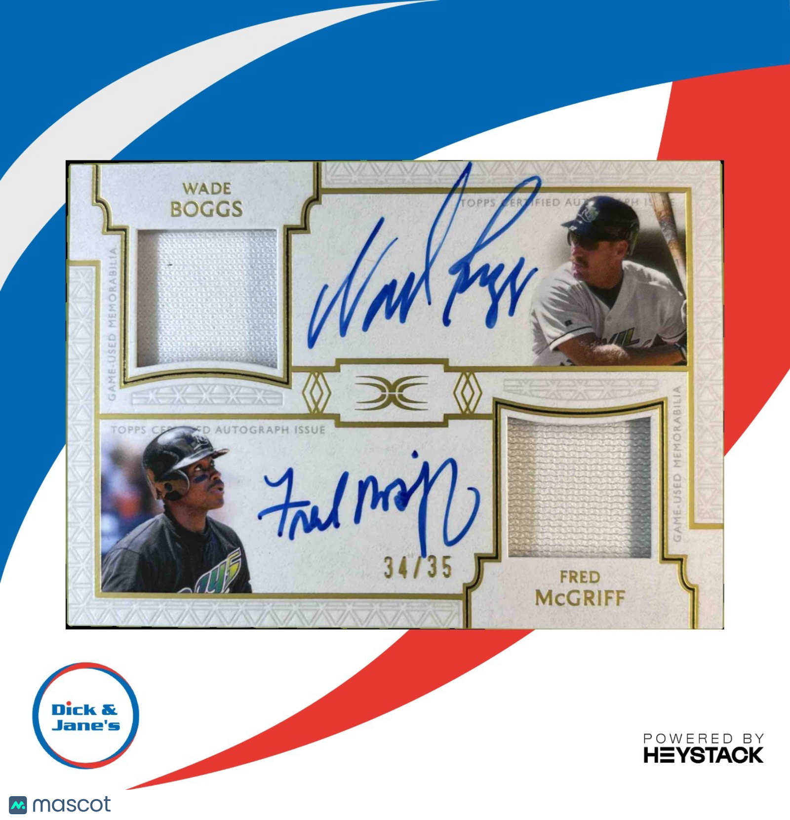 2024 Topps Definitive Collection Wade Boggs / Fred McGriff Dual Auto Relics /35 - Sports Cards