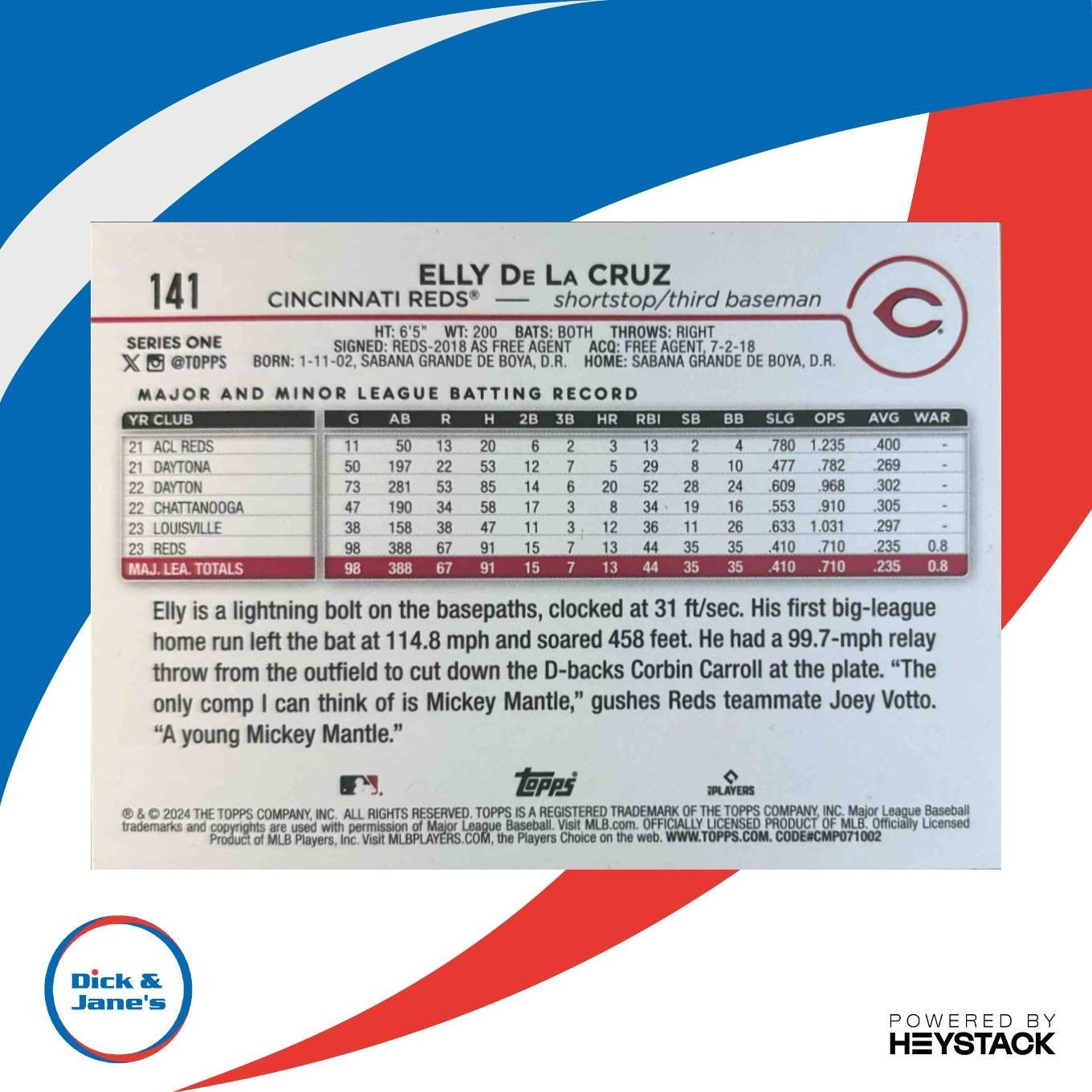 2024 Topps Elly De La Cruz #141 RC Cincinnati Reds - Sports Cards