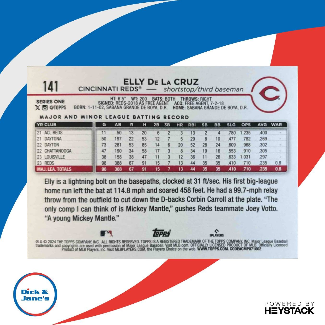2024 Topps Elly De La Cruz #141 RC Cincinnati Reds - Sports Cards