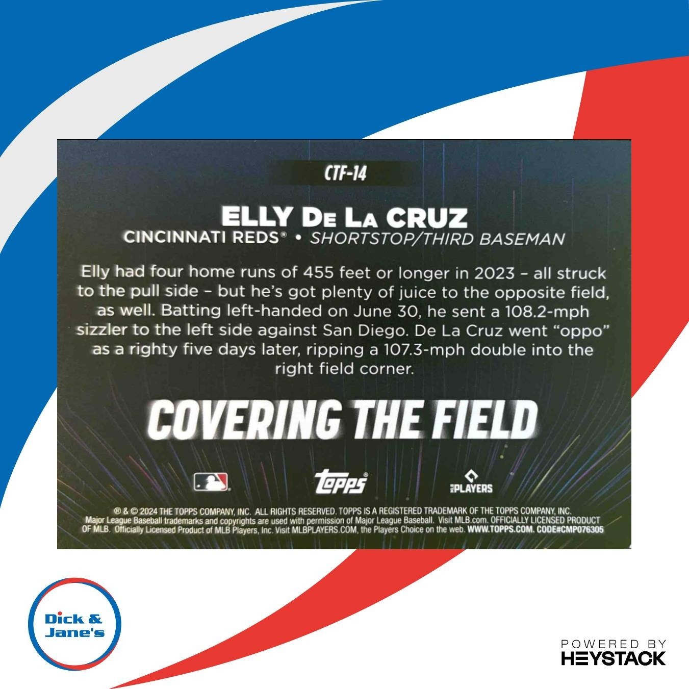 2024 Topps Elly De La Cruz Covering the Field #CTF-14 RC Cincinnati Reds - Sports Cards