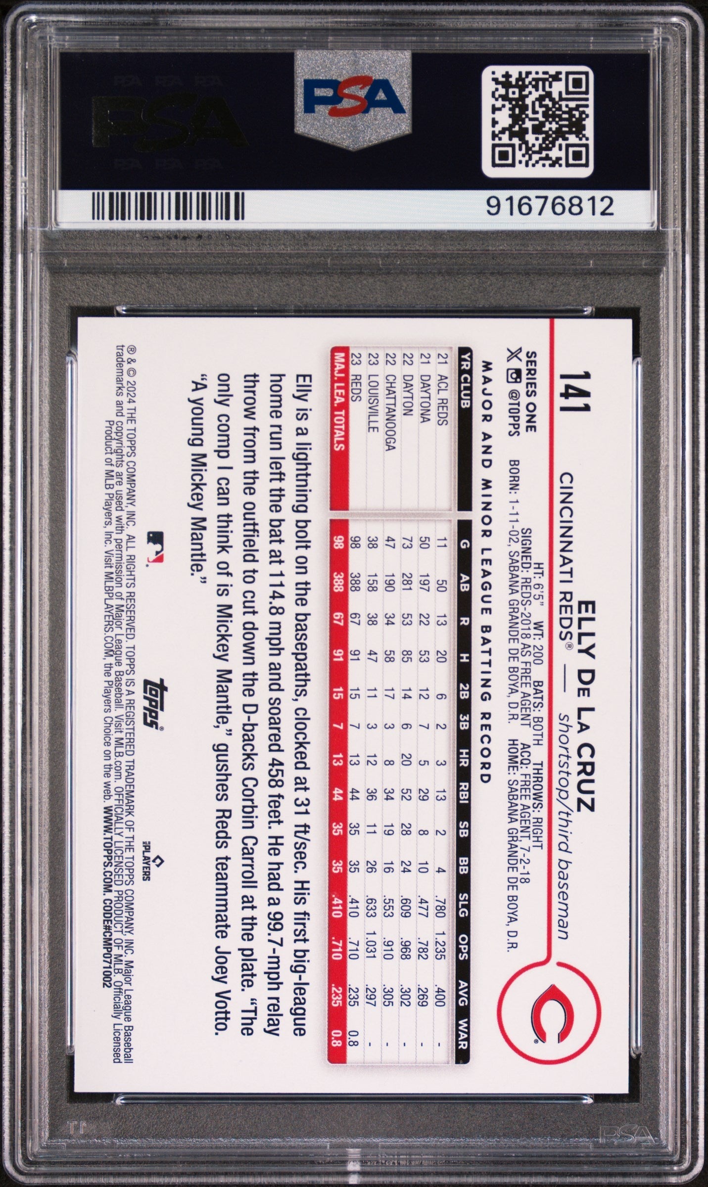 2024 Topps Elly De La Cruz Rookie #141 PSA 10 GEM MINT Cincinnati Reds - Graded Sports Cards