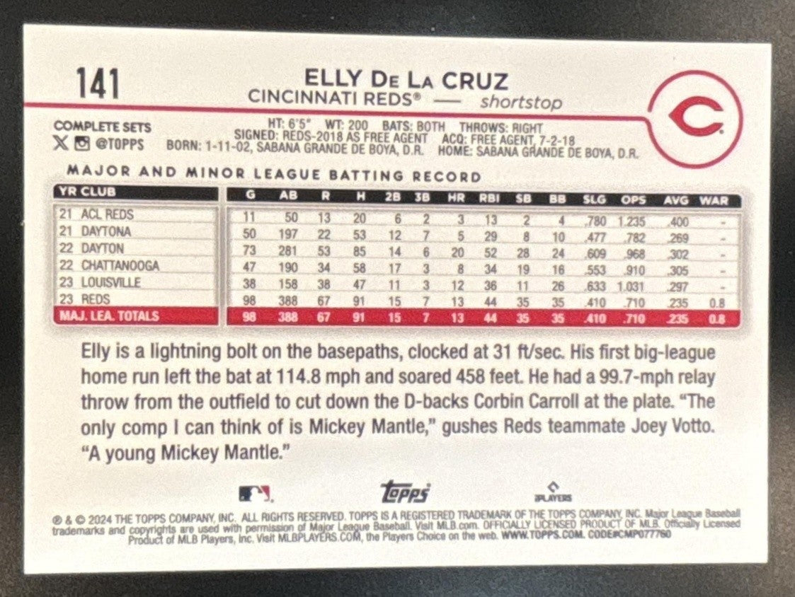 2024 Topps Elly De La Cruz Rookie Variations #141 RC Cincinnati Reds - Sports Cards