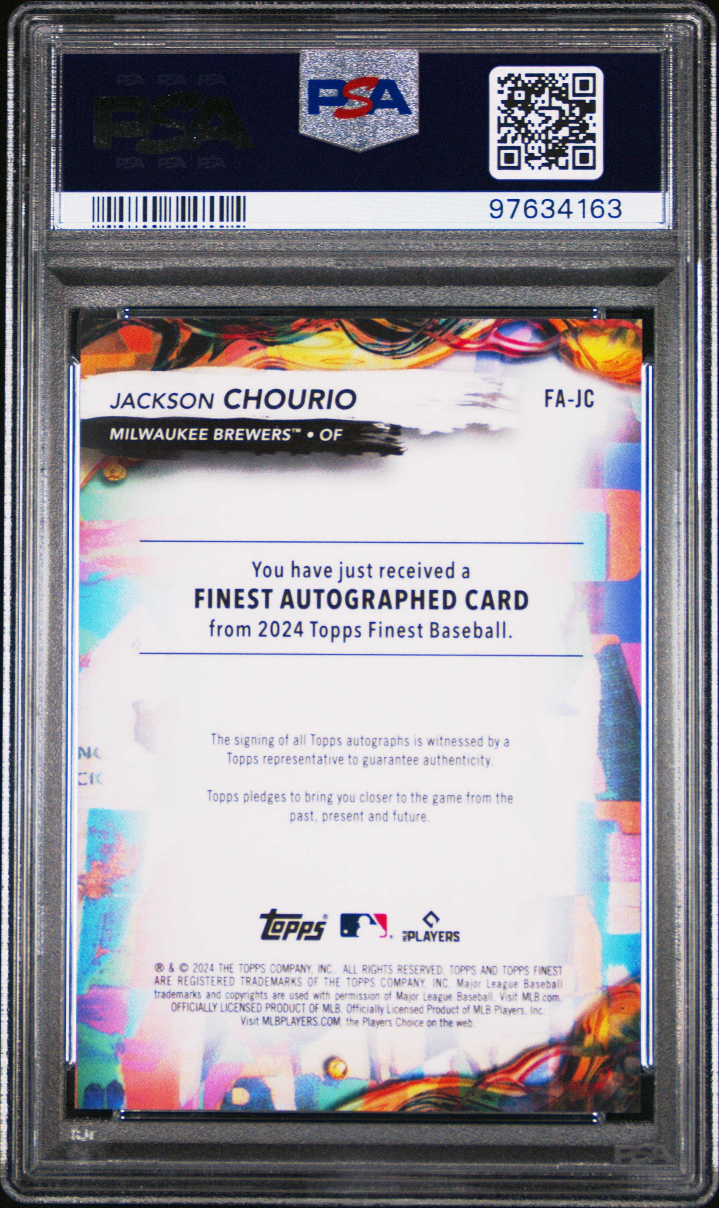 2024 Topps Finest Autographs Jackson Chourio Green Refractor Rookie 11/75 PSA 10 Graded Sports Cards