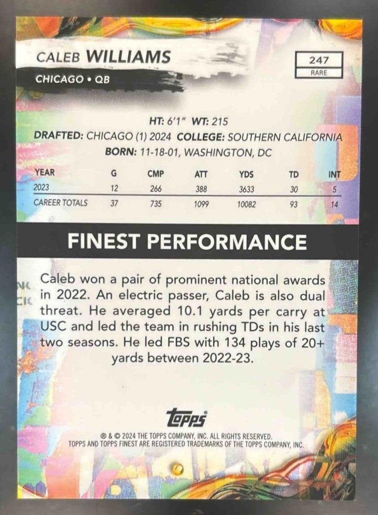 2024 Topps Finest Caleb Williams Green Refractor /25 #247 Rare RC Chicago Bears - Sports Cards