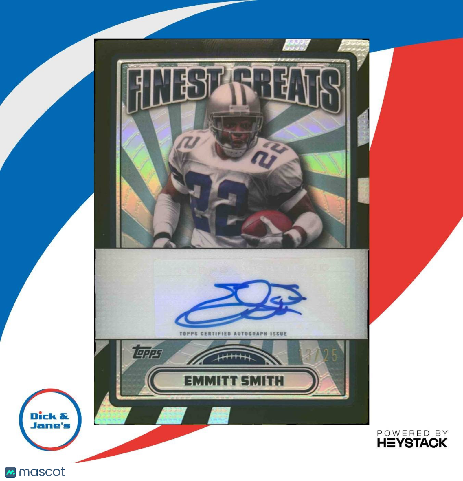 2024 Topps Finest Emmitt Smith Greats Auto Black Refractor /25 Dallas Cowboys - Sports Cards