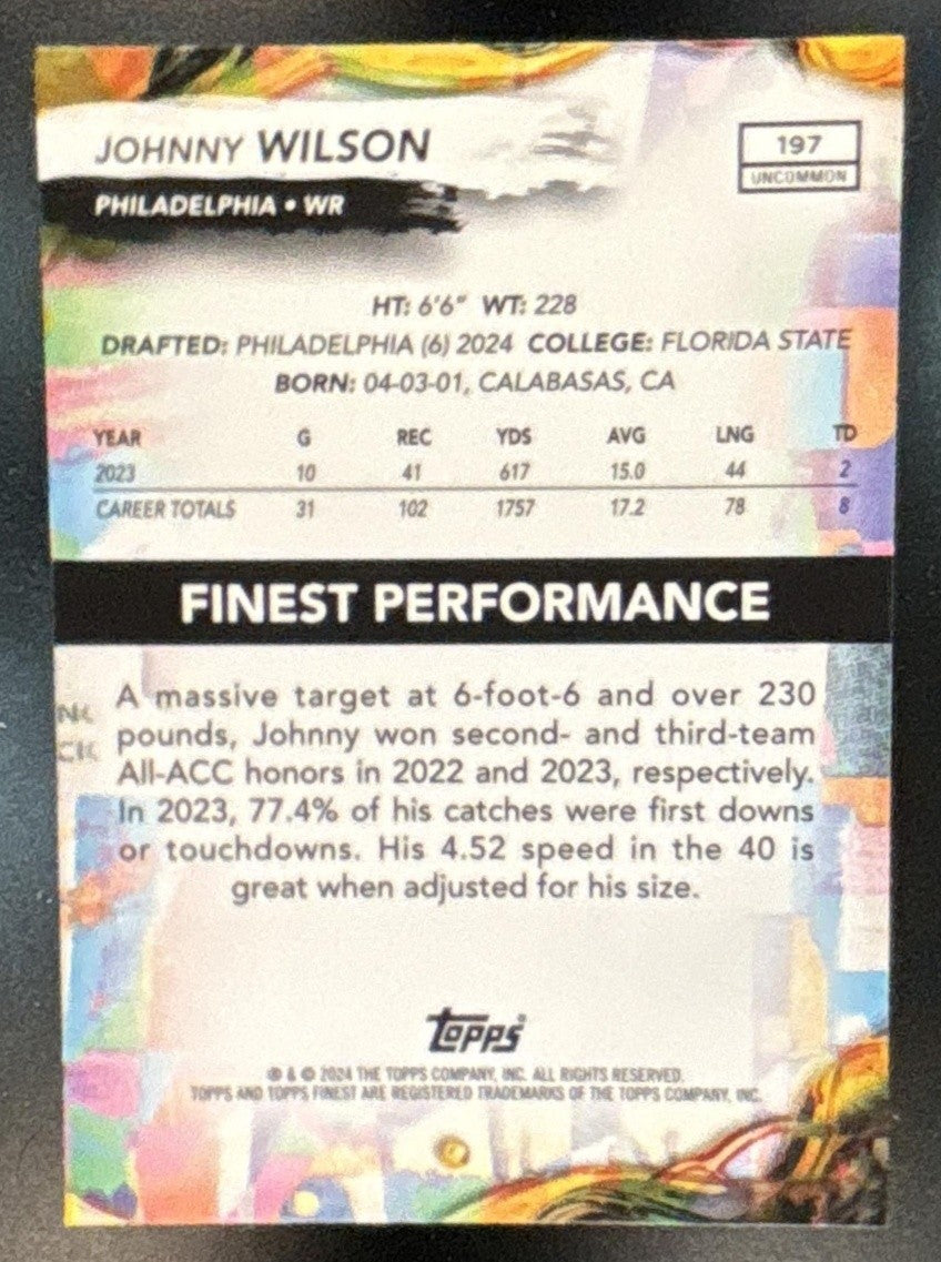 2024 Topps Finest Johnny Wilson Sky Blue /250 #197 RC Philadelphia Eagles - Sports Cards