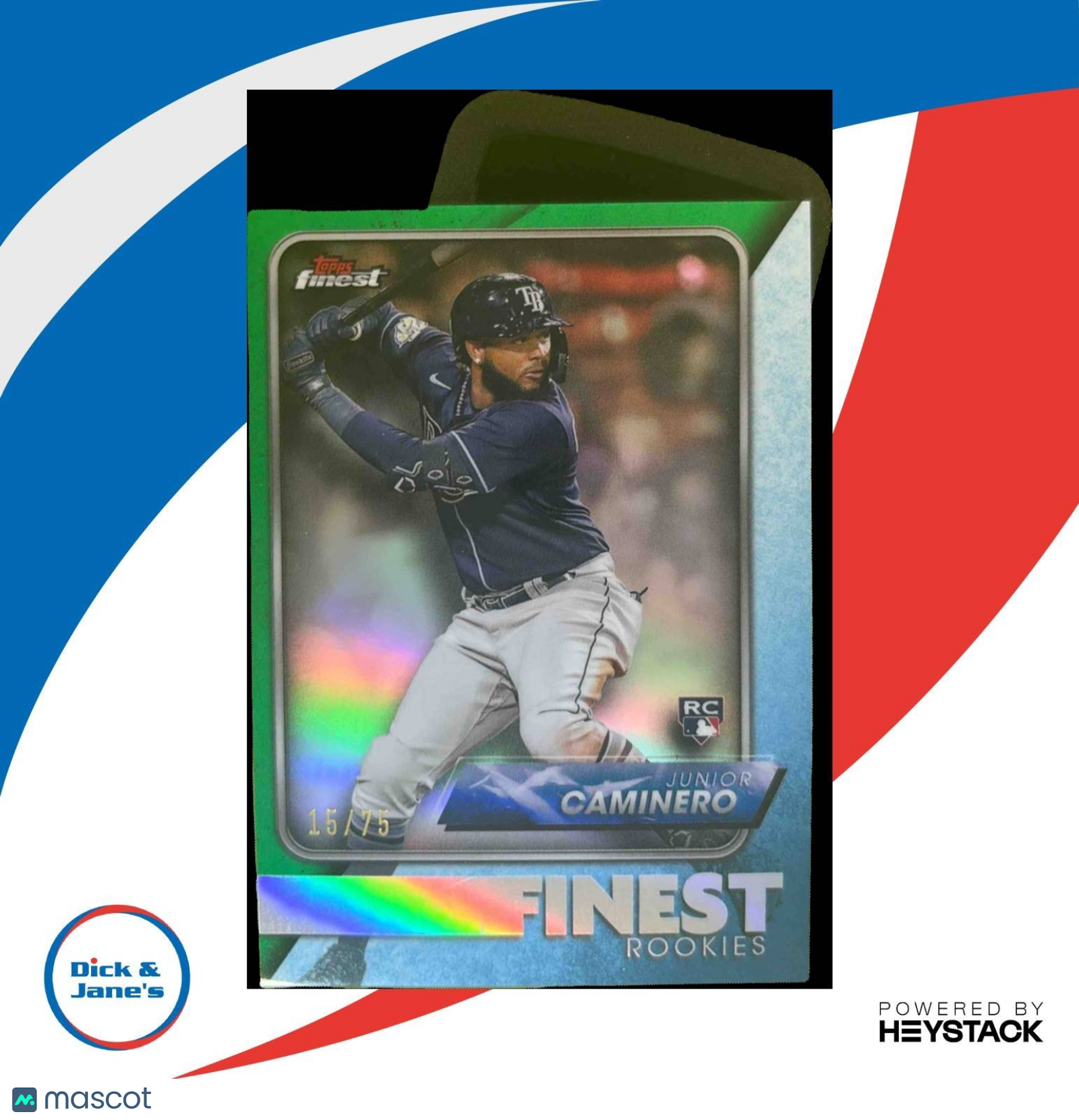 2024 Topps Finest Junior Caminero Design Variations Green /75 RC Tampa Bay Rays - Sports Cards