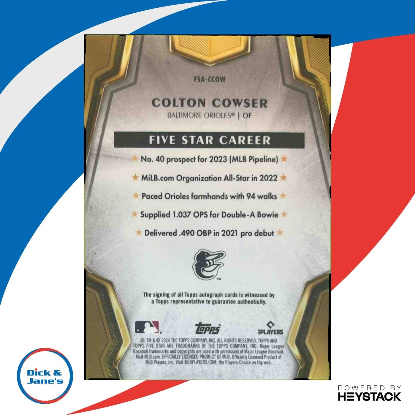2024 Topps Five Star Colton Cowser #FSA-CCOW RC Auto Baltimore Orioles - Sports Cards