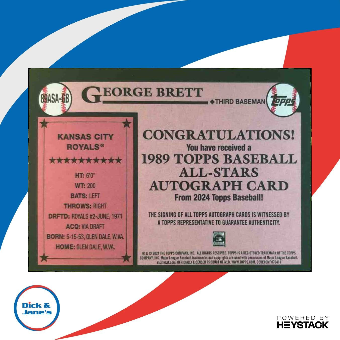 2024 Topps George Brett 1989 Baseball All Star Auto Gold 15/25 Royals - Sports Cards