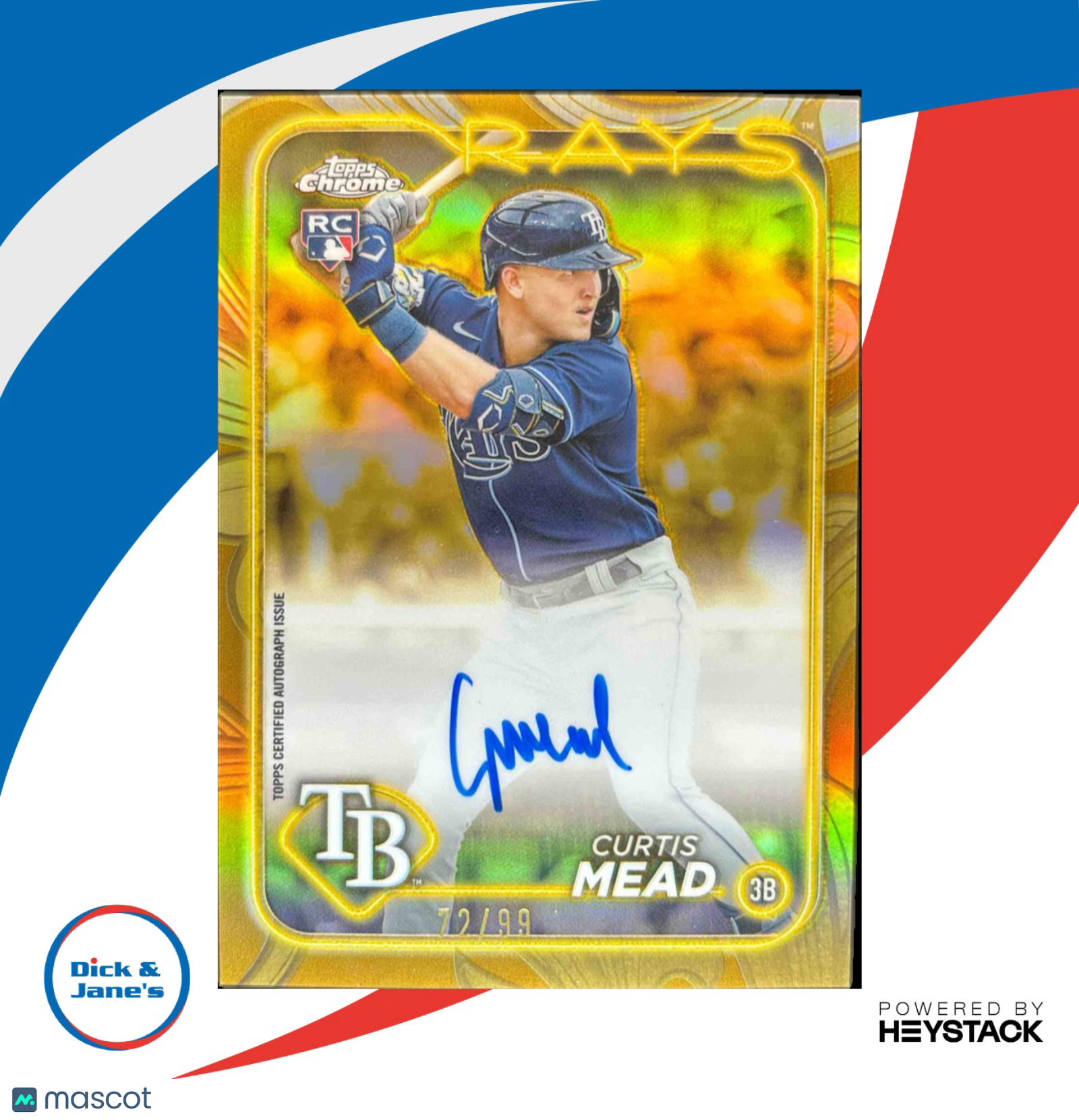 2024 Topps Gilded Collection Curtis Mead Chrome Gold Auto 72/99 Tampa Bay Rookie - Sports Cards