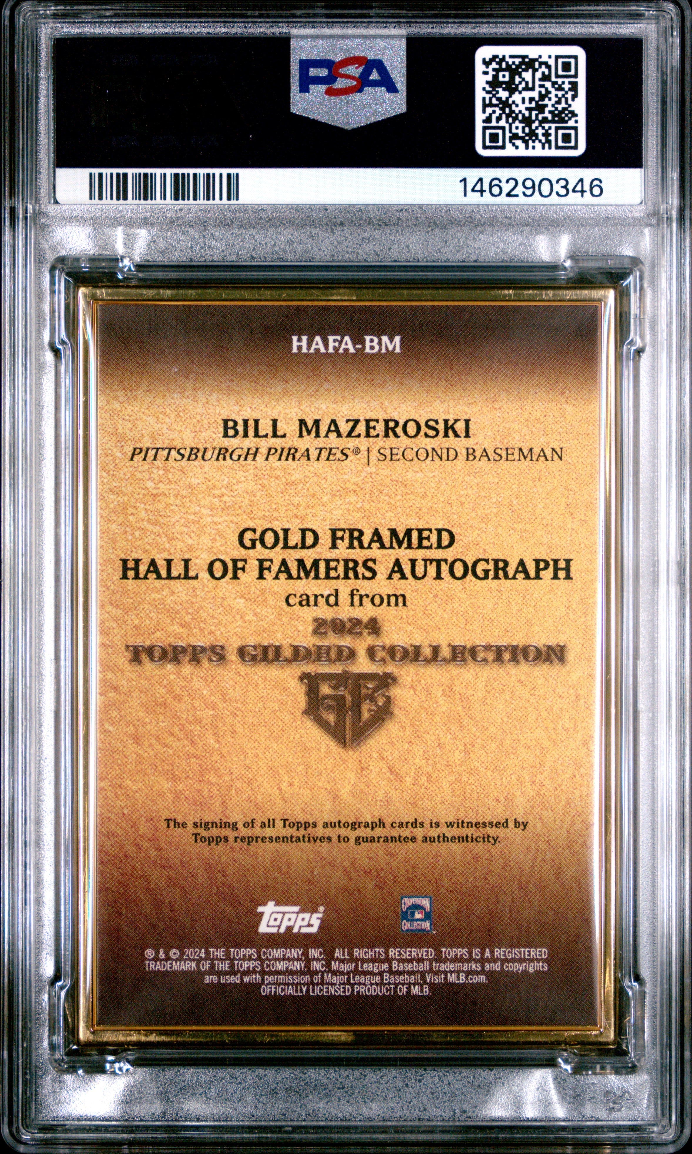 2024 Topps Gilded Collection Gold Framed Auto Bill Mazeroski PSA 10 GEM MINT - Graded Sports Cards
