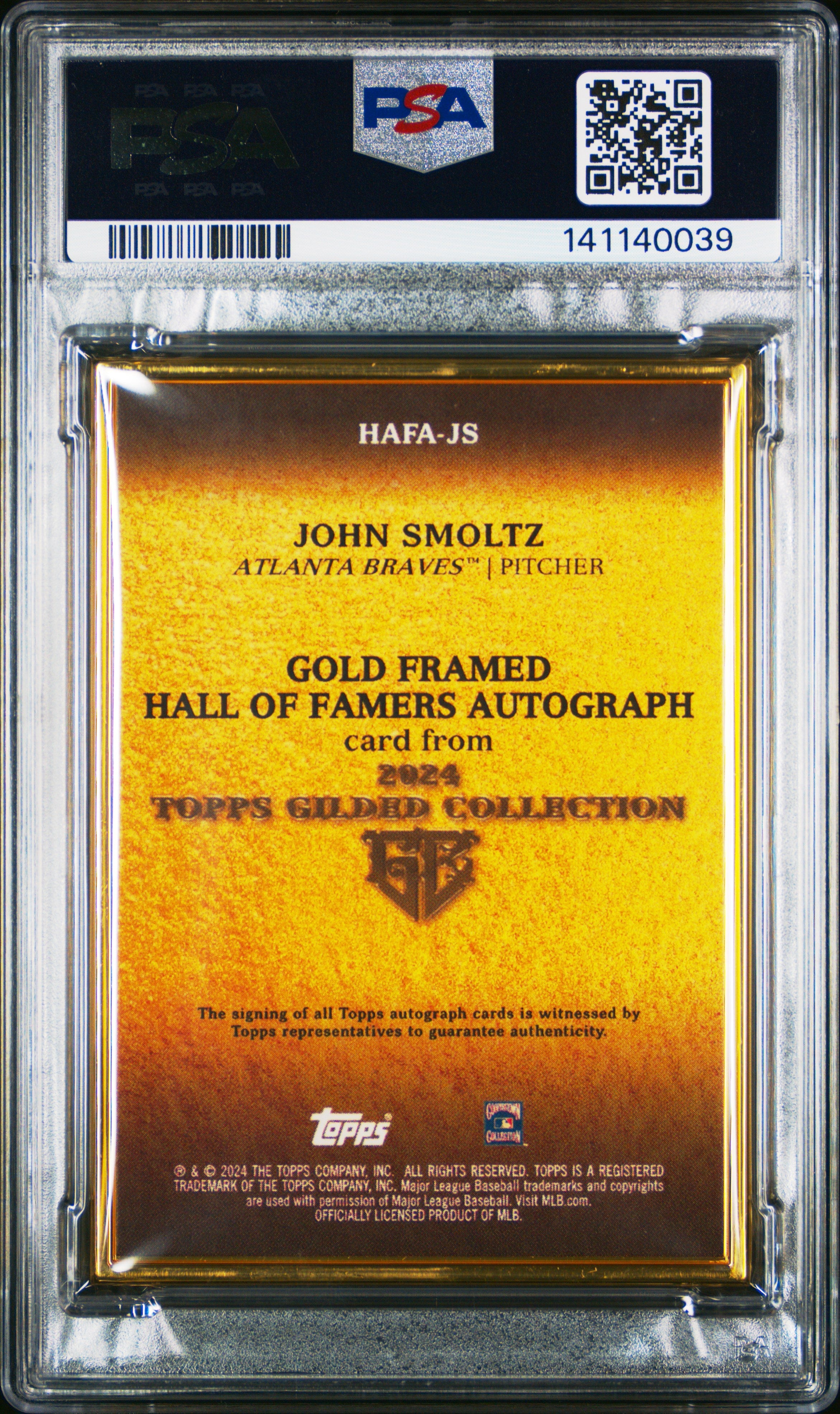 2024 Topps Gilded Collection Gold Framed Autographs John Smoltz /50 PSA 9 MINT - Graded Sports Cards