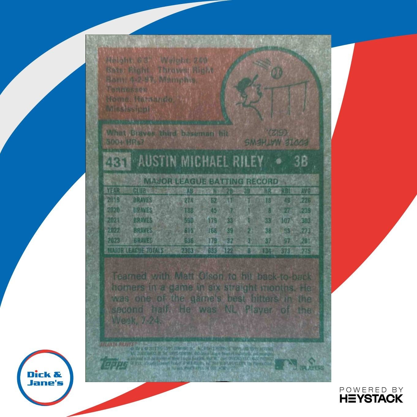 2024 Topps Heritage Austin Riley Chrome 152/999 #431 Atlanta Braves - Sports Cards