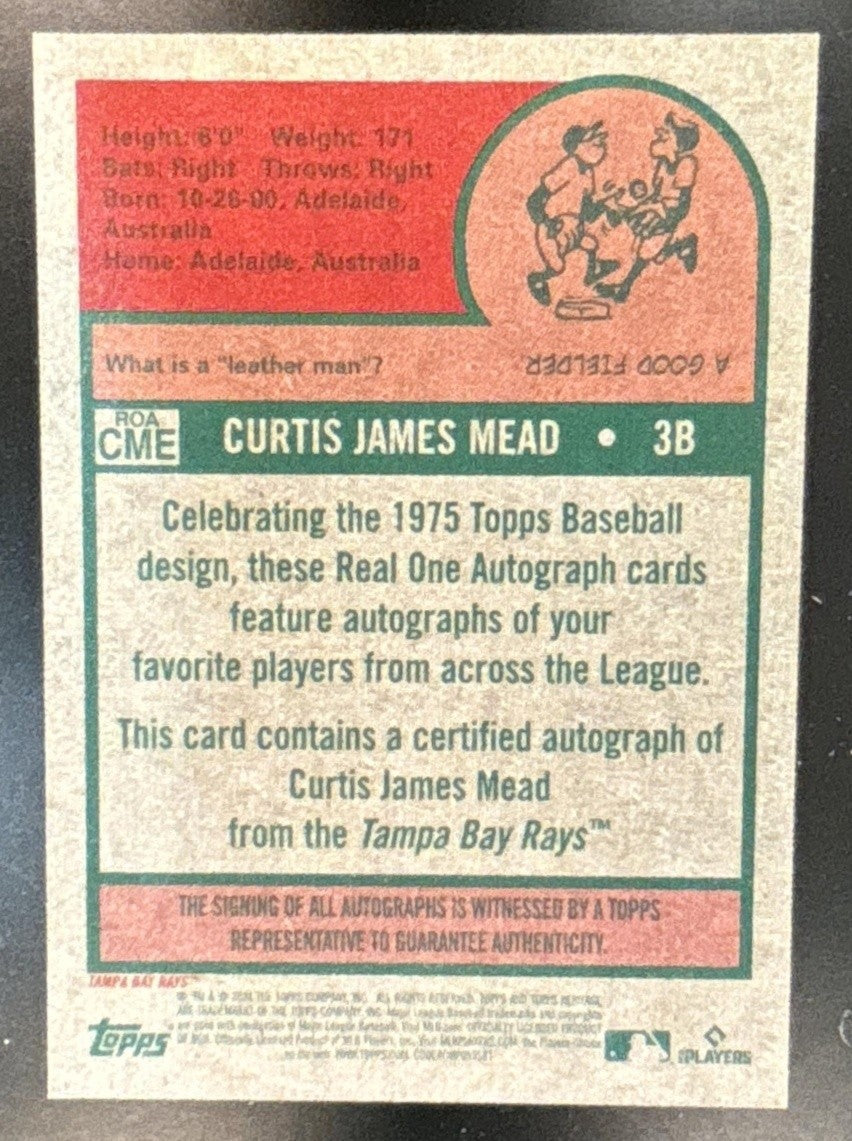 2024 Topps Heritage Curtis Mead Real One Auto #ROA-CME RC Tampa Bay Rays - Sports Cards