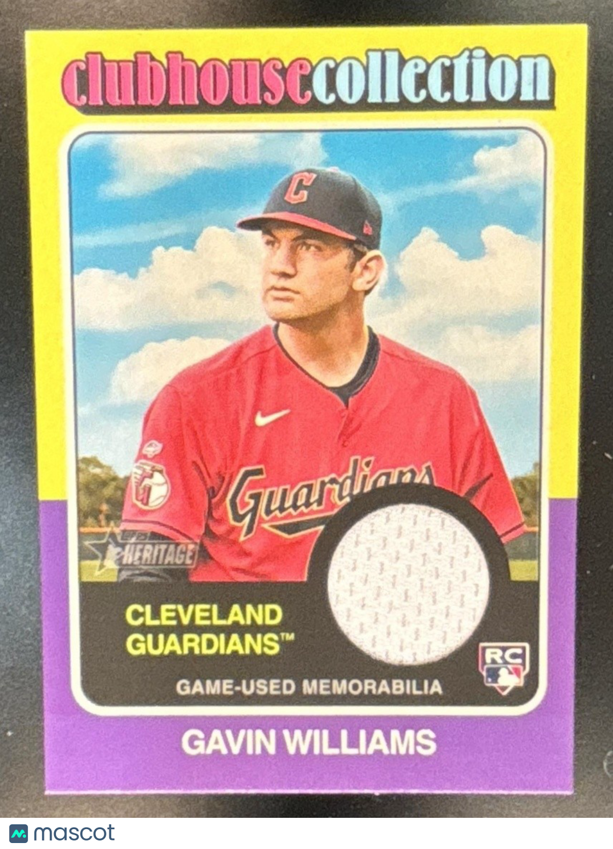 2024 Topps Heritage Gavin Williams Clubhouse Collection Relics RC Guardians - Sports Cards