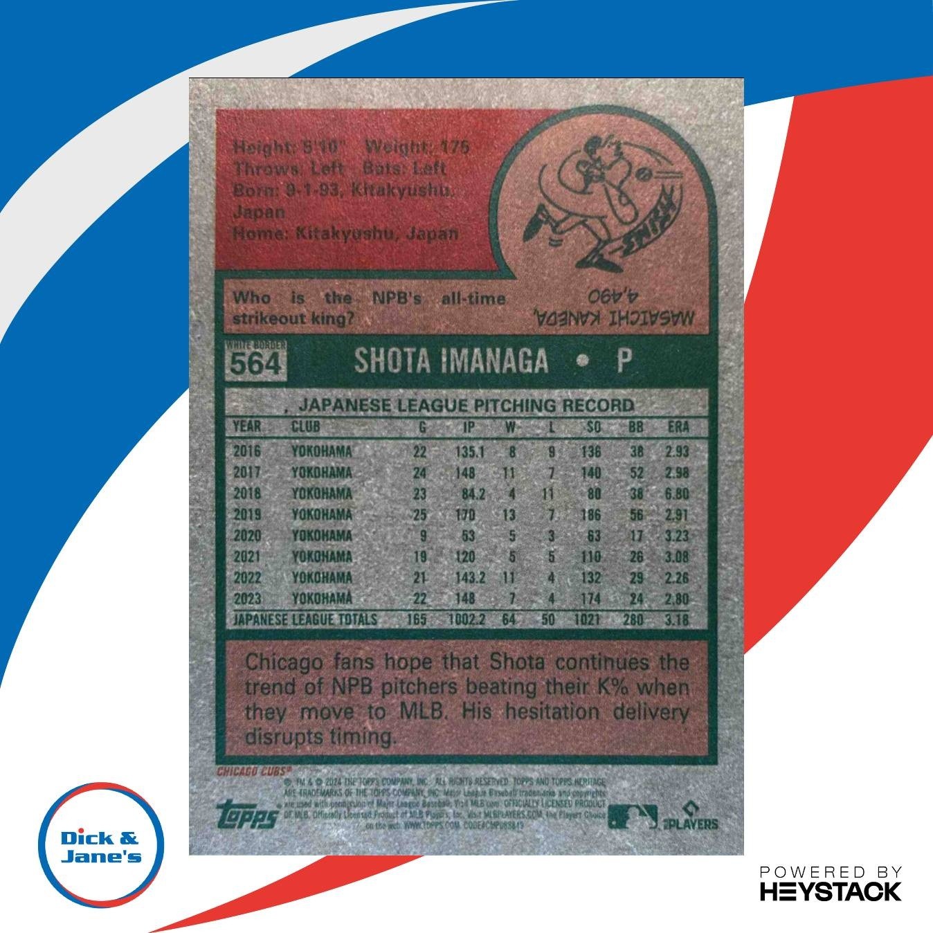 2024 Topps Heritage High Number Shota Imanaga Green Bordered #564 RC Cubs - Sports Cards
