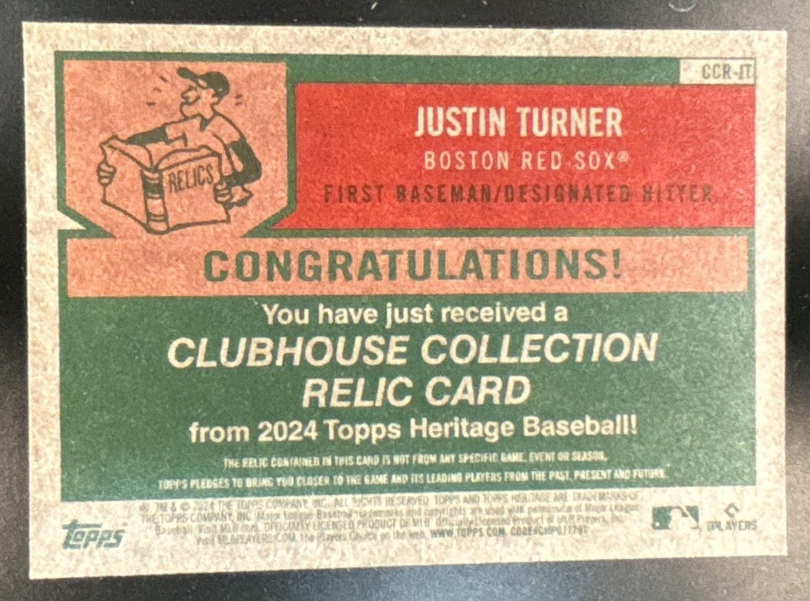 2024 Topps Heritage Justin Turner Clubhouse Collection Relics Boston Red Sox - Sports Cards