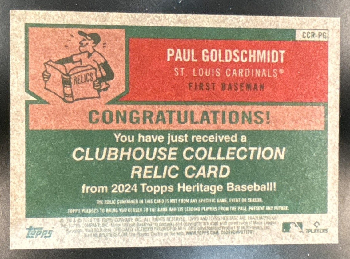2024 Topps Heritage Paul Goldschmidt Clubhouse Collection Relics Cardinals - Sports Cards