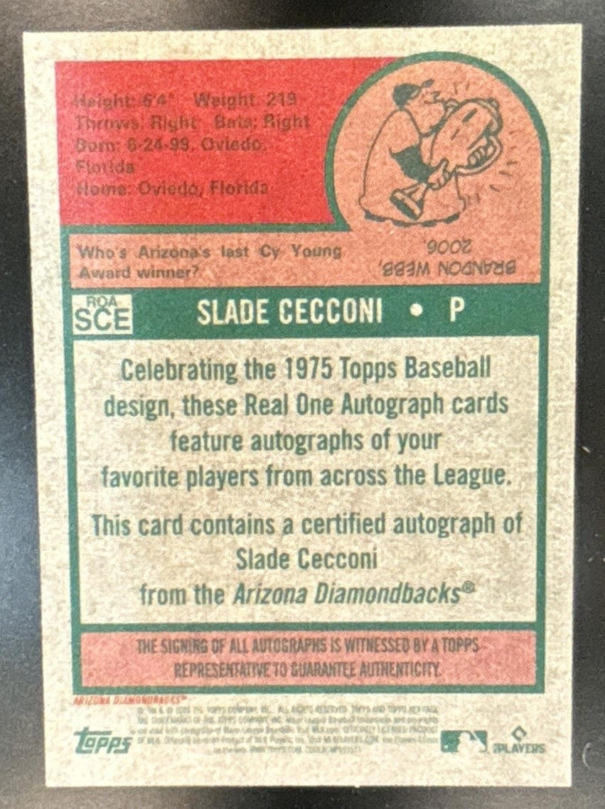 2024 Topps Heritage Slade Cecconi Real One Auto #ROA-SCE RC Arizona Diamondbacks - Sports Cards