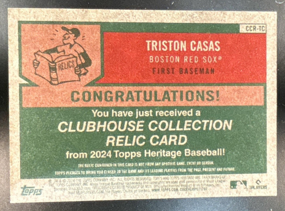 2024 Topps Heritage Triston Casas Clubhouse Collection Relics Boston Red Sox - Sports Cards