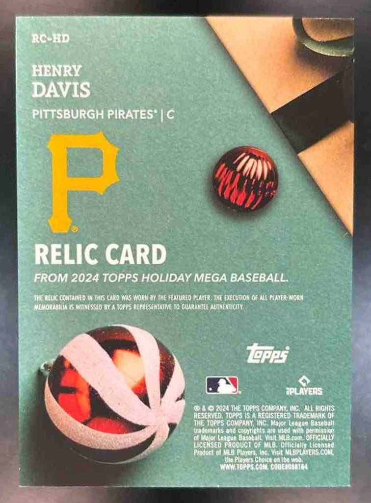 2024 Topps Holiday Henry Davis Relics #RC-HD MEM RC Pittsburgh Pirates - Sports Cards