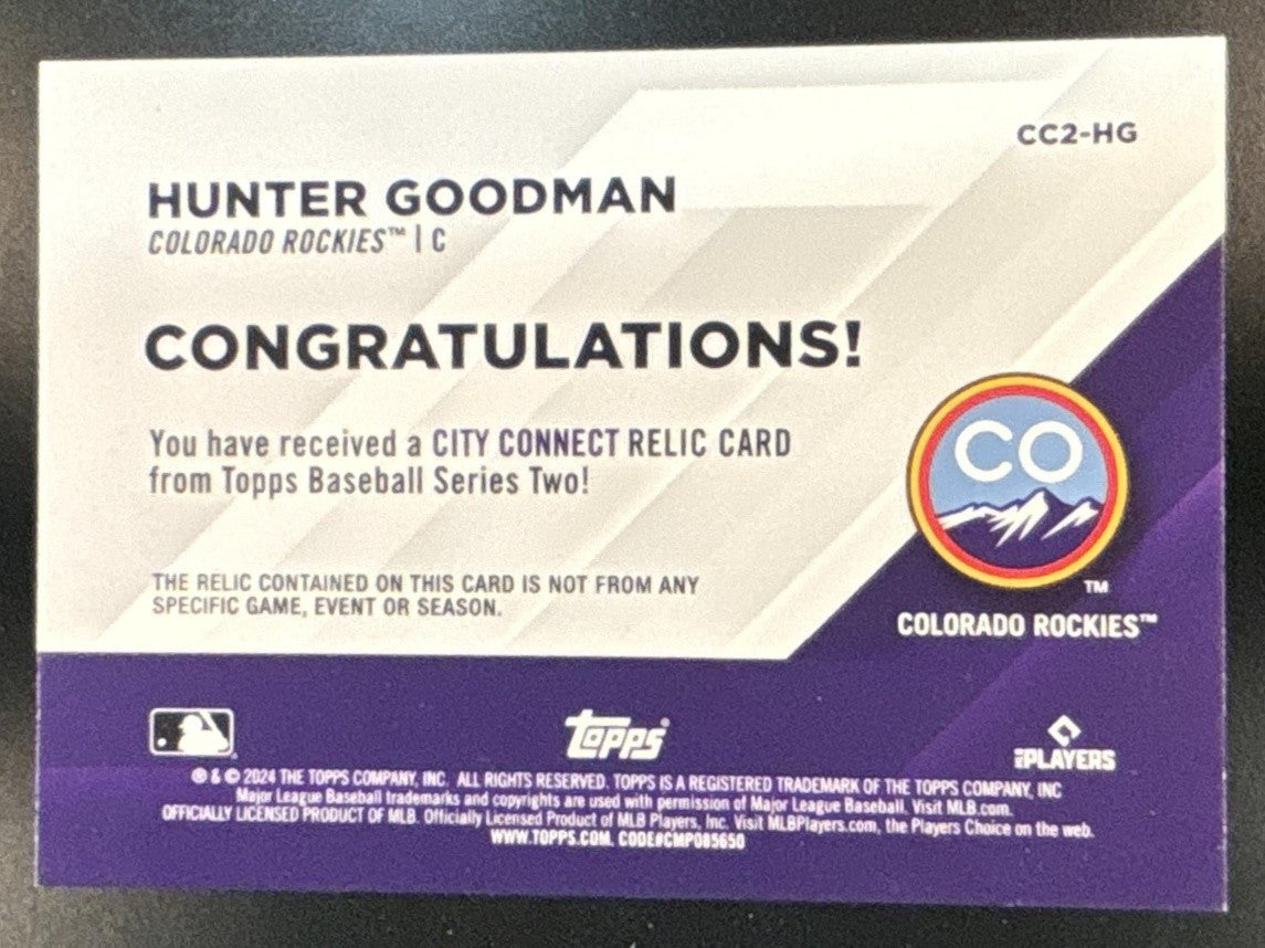 2024 Topps Hunter Goodman City Connect Swatch Collection Relics Red /25 MEM RC - Sports Cards